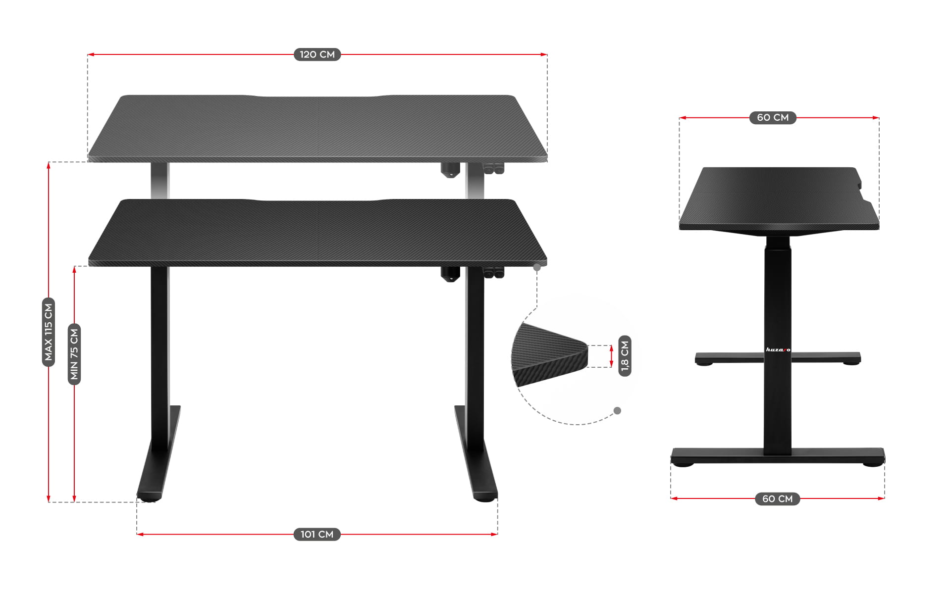 Elektrický stůl Huzaro Hero 8.0, černý 