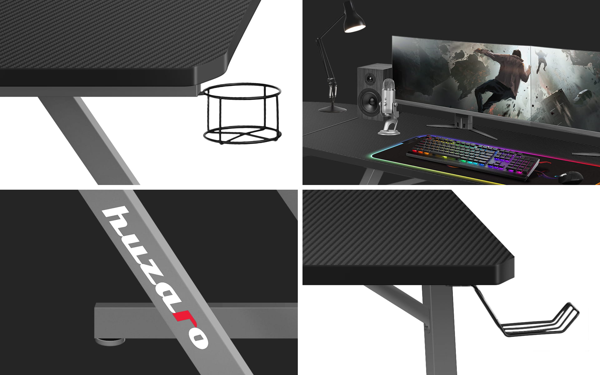 Herní stůl Huzaro Hero 7.0 šedý 154 cm 