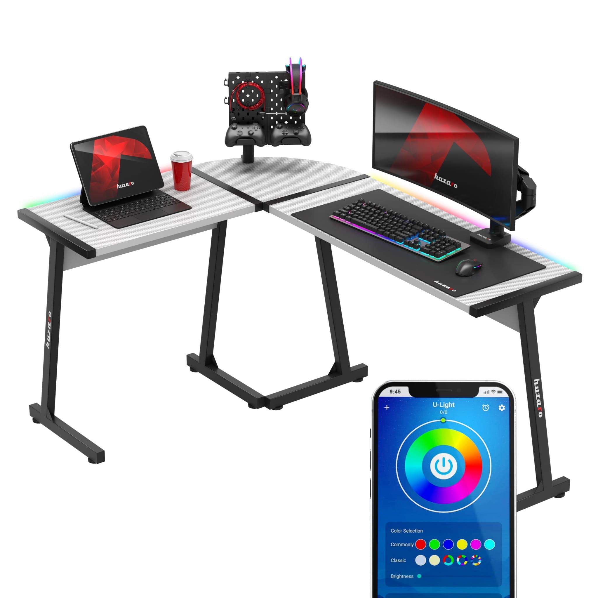 HUZARO HERO 6.0 Bílý RGB chytrý herní stůl 147 cm 