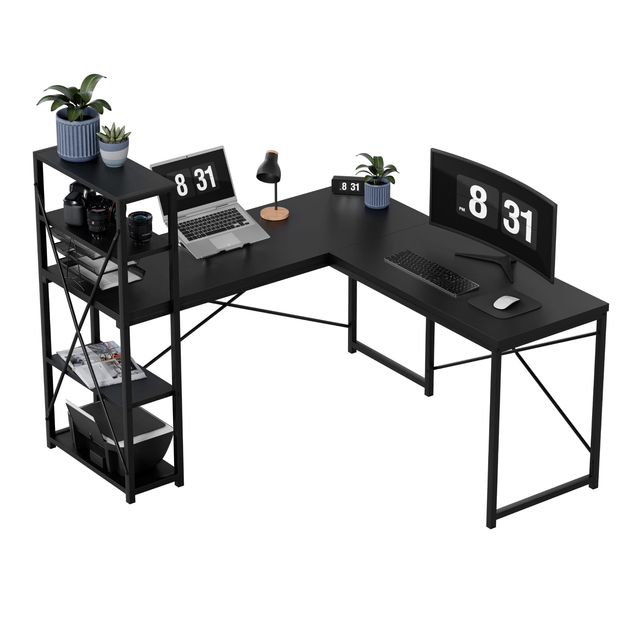 Mark Adler Leader 5.9 Černý rohový psací stůl s policemi 145 cm 