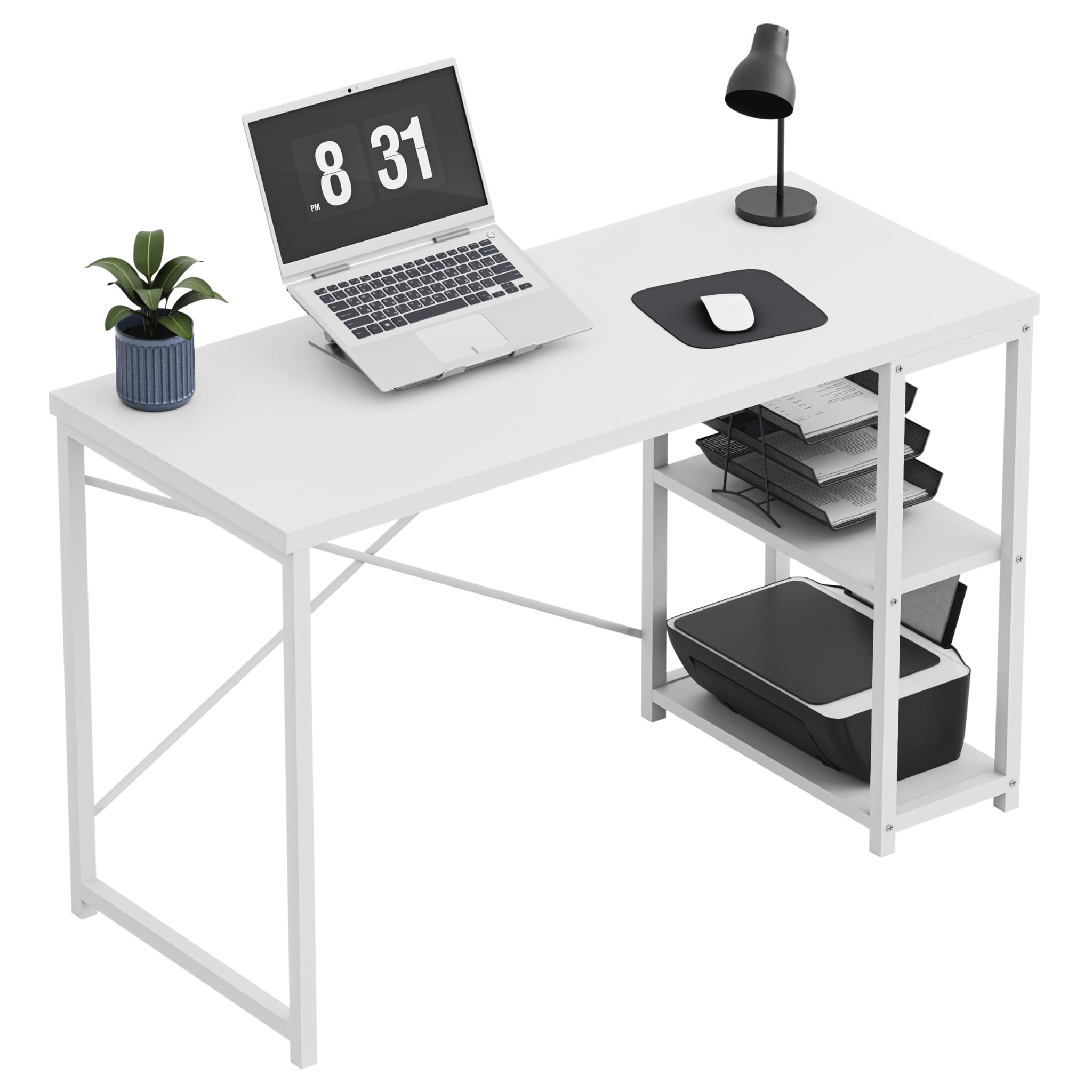 Psací stůl Mark Adler Leader 2.0 bílý 120 cm s policemi 