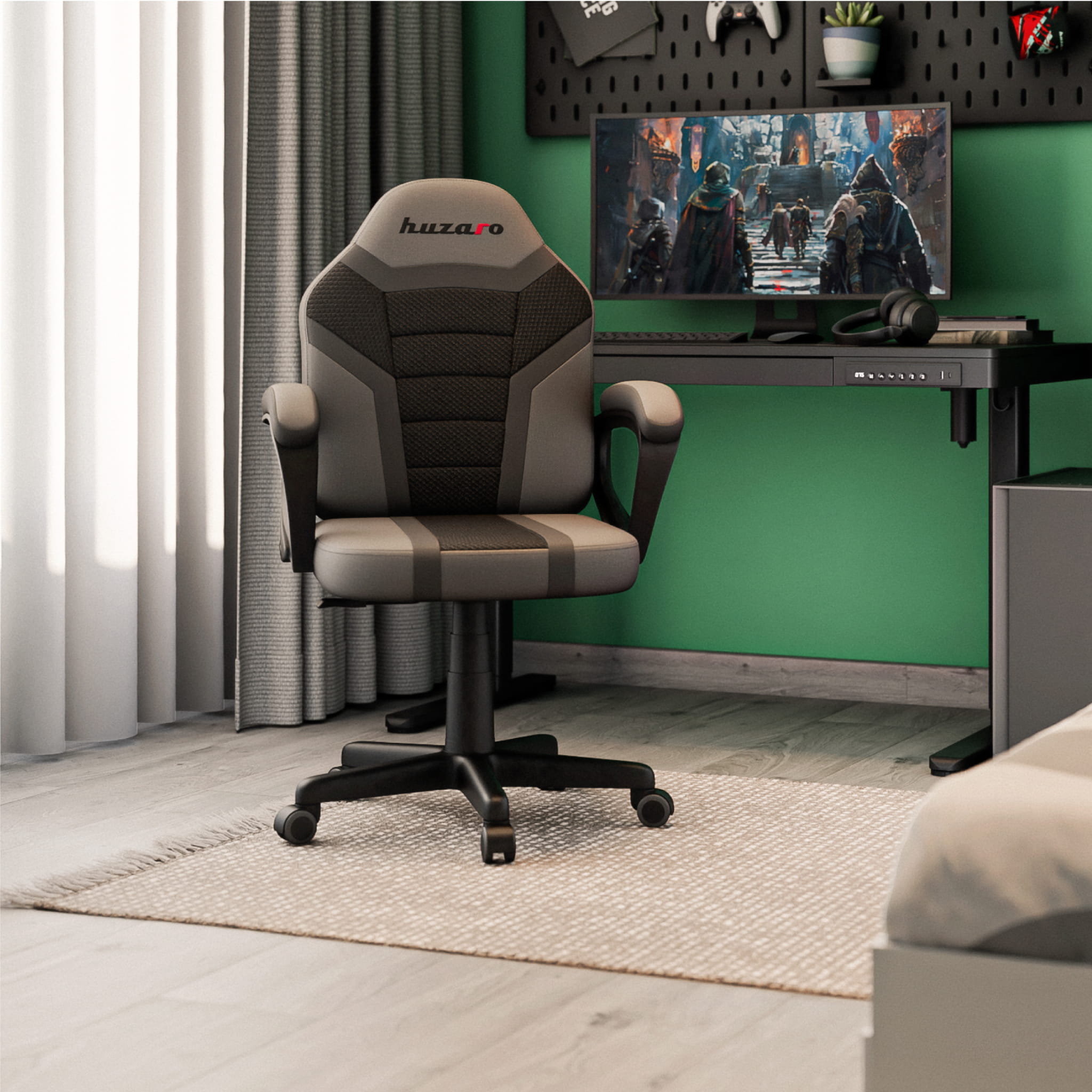 Herní židle HUZARO RANGER 1.0 šedá síťovina pro děti 