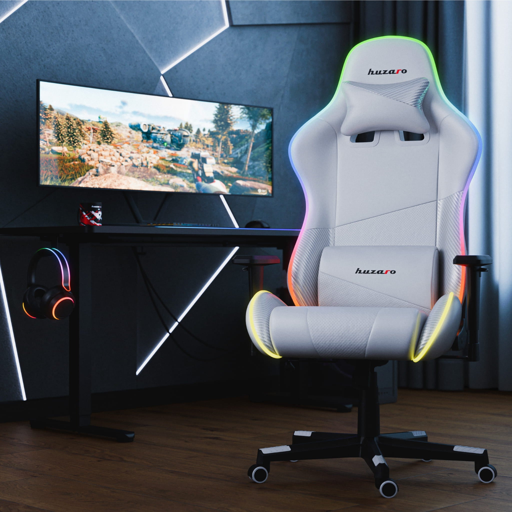 Herní židle HUZARO FORCE 6.2 s bílým RGB LED podsvícením 