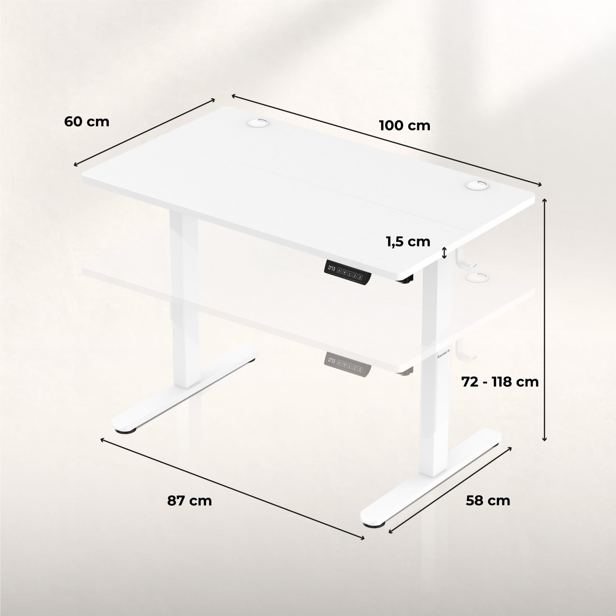 Huzaro Hero 7.9 bílý elektrický stůl 100 cm 