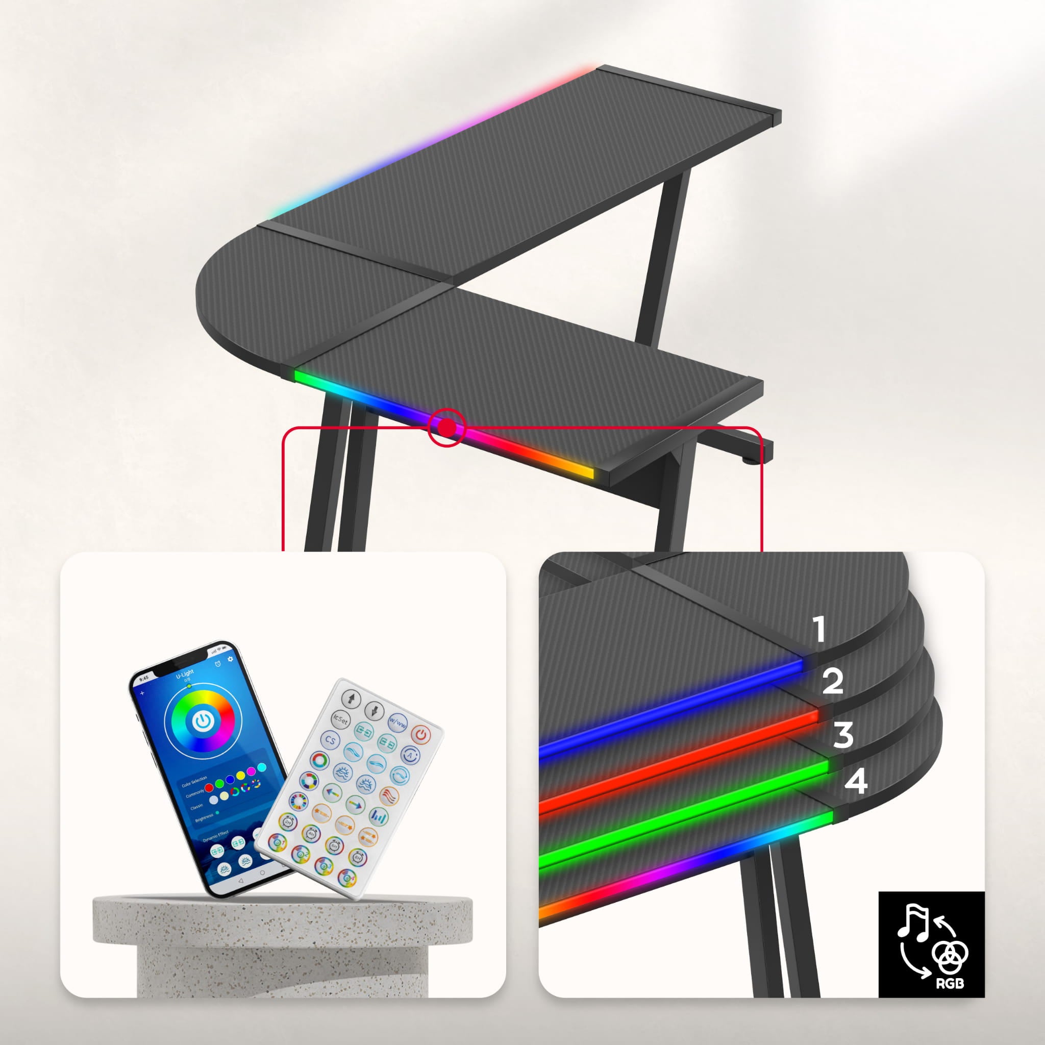 HUZARO HERO 6.0 Černý RGB Chytrý herní stůl 147 cm 