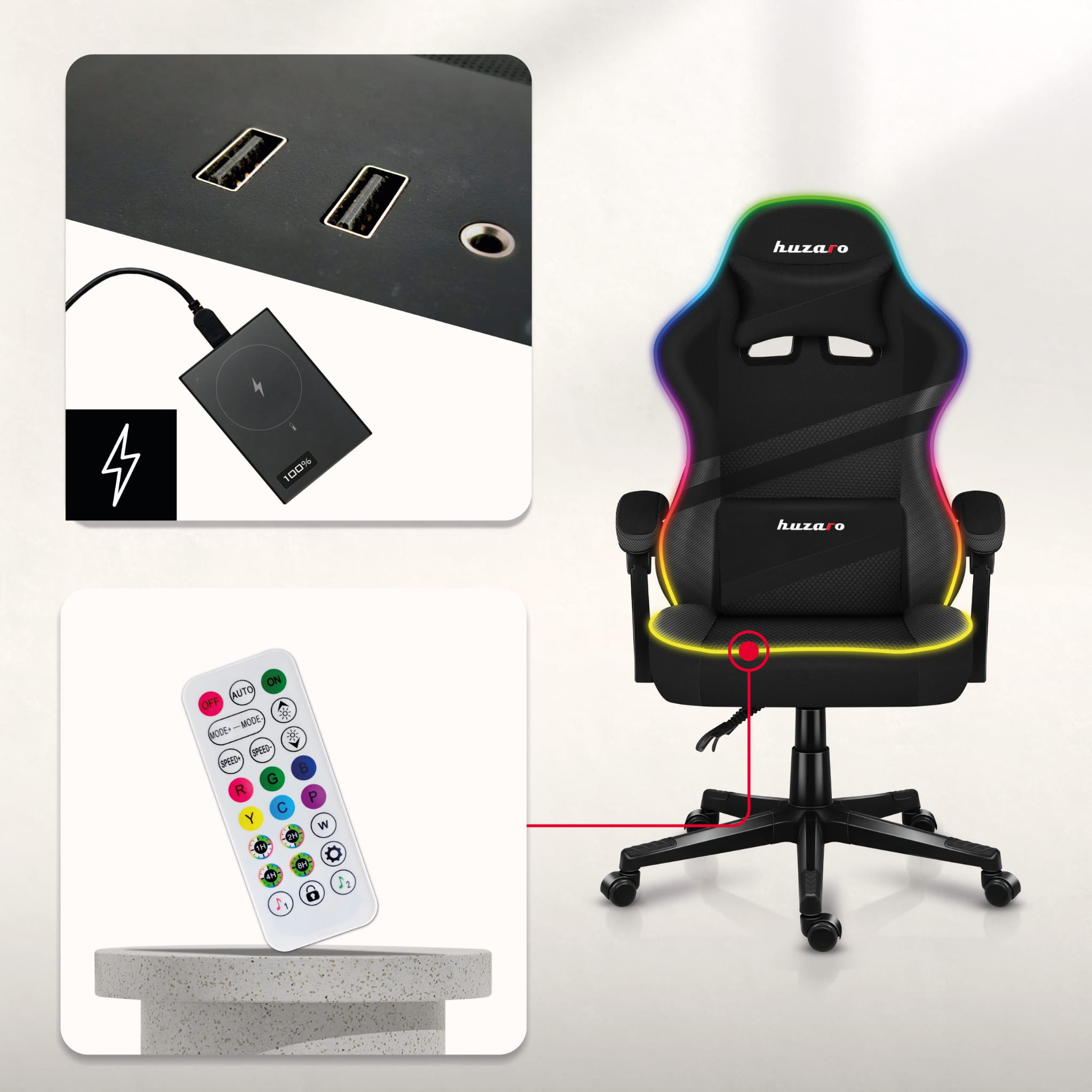 Herní židle Huzaro FORCE 4.4 RGB s černým síťovaným podsvícením 