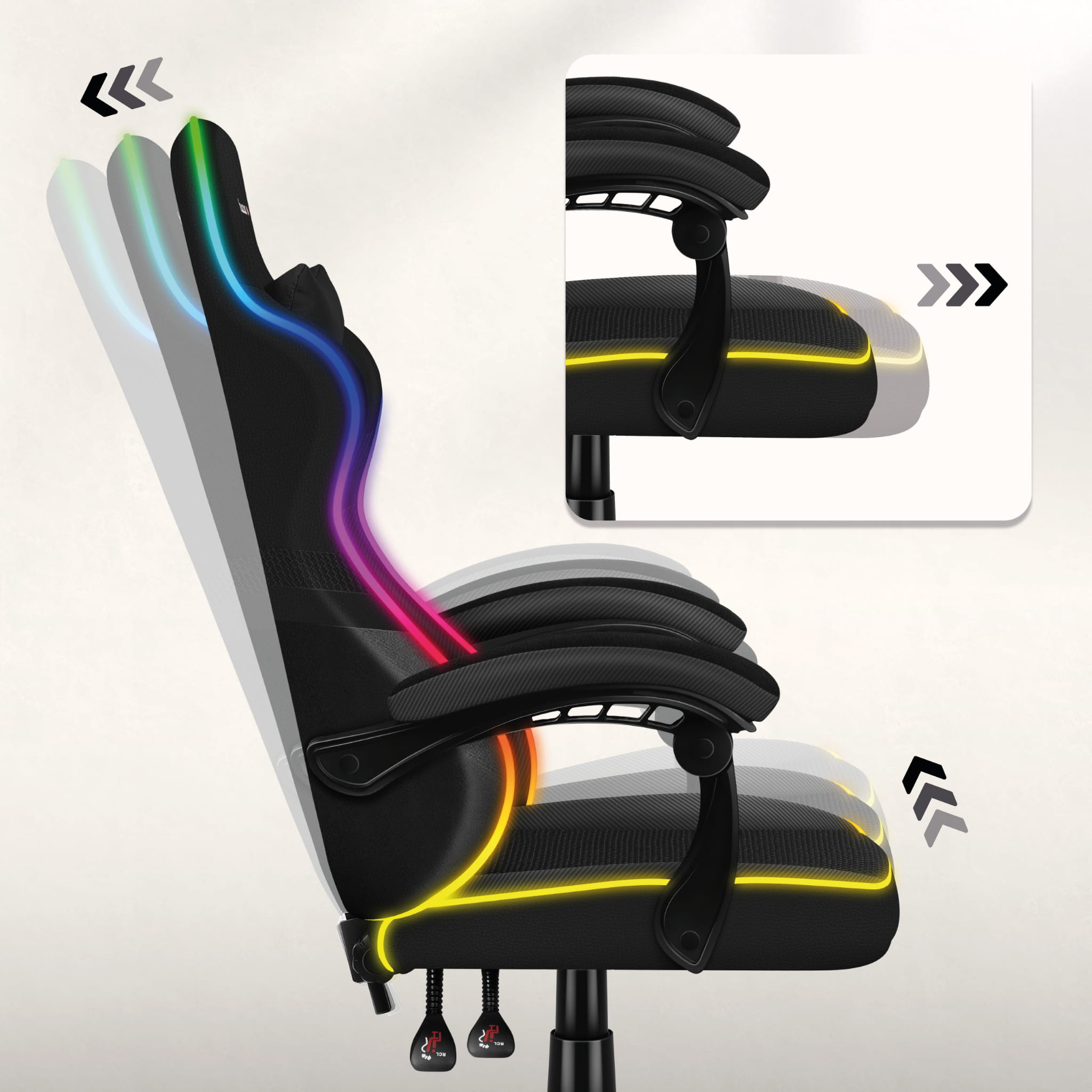 Herní židle Huzaro FORCE 4.4 RGB s černým síťovaným podsvícením 