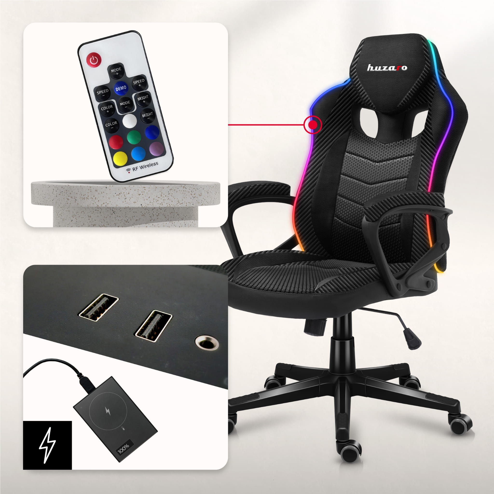 Herní židle Huzaro Force 2.5 RGB s karbonovou síťovinou 