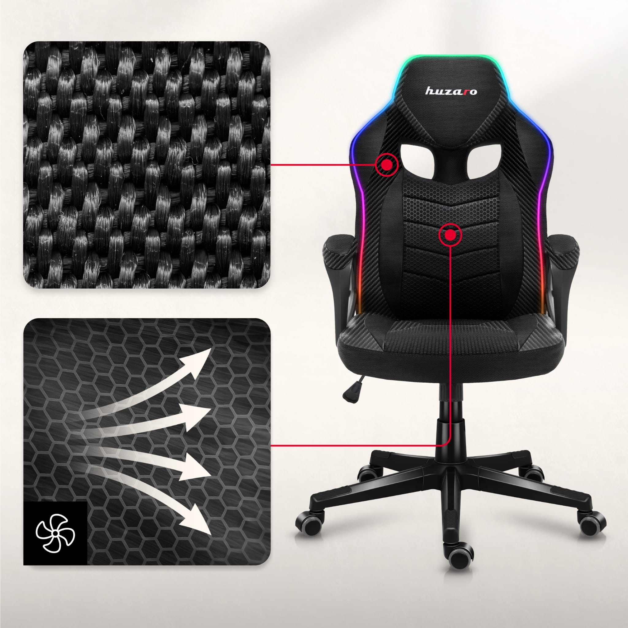 Herní židle Huzaro Force 2.5 RGB s karbonovou síťovinou 