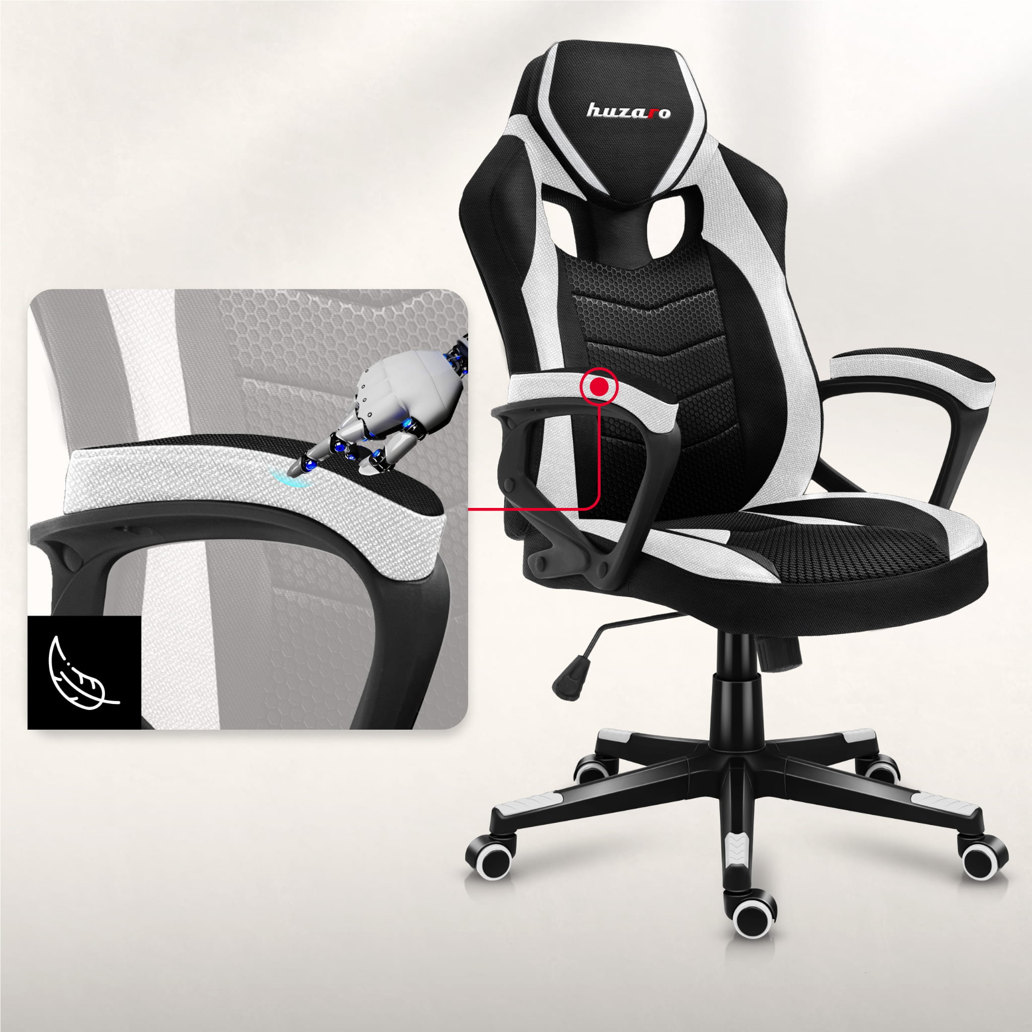 Herní židle Huzaro Force 2.5 White Mesh 