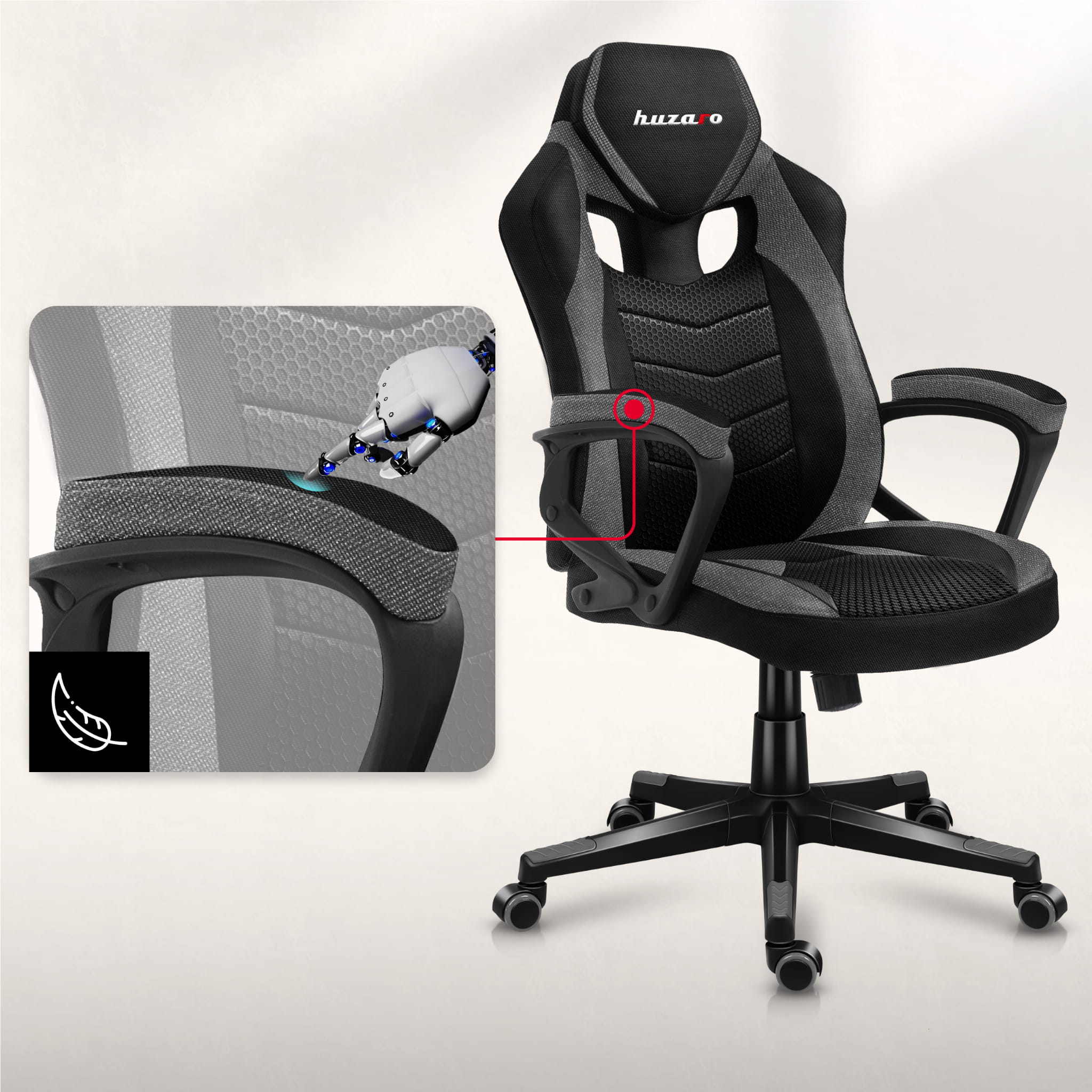 Herní židle Huzaro FORCE 2.5 šedá síťovina 