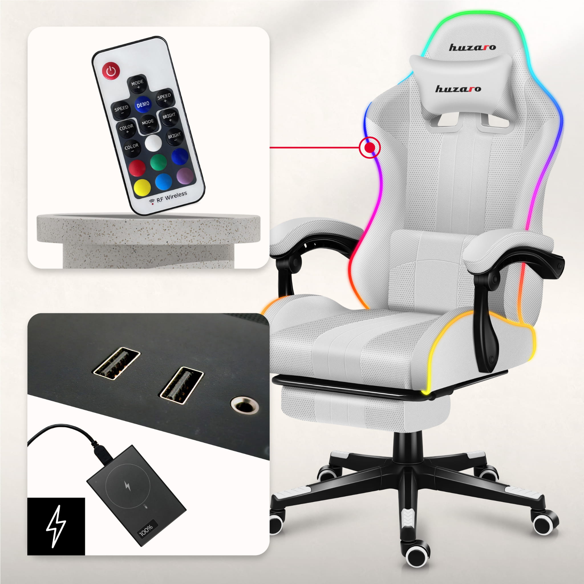 Herní židle HUZARO Force 4.7 White RGB 