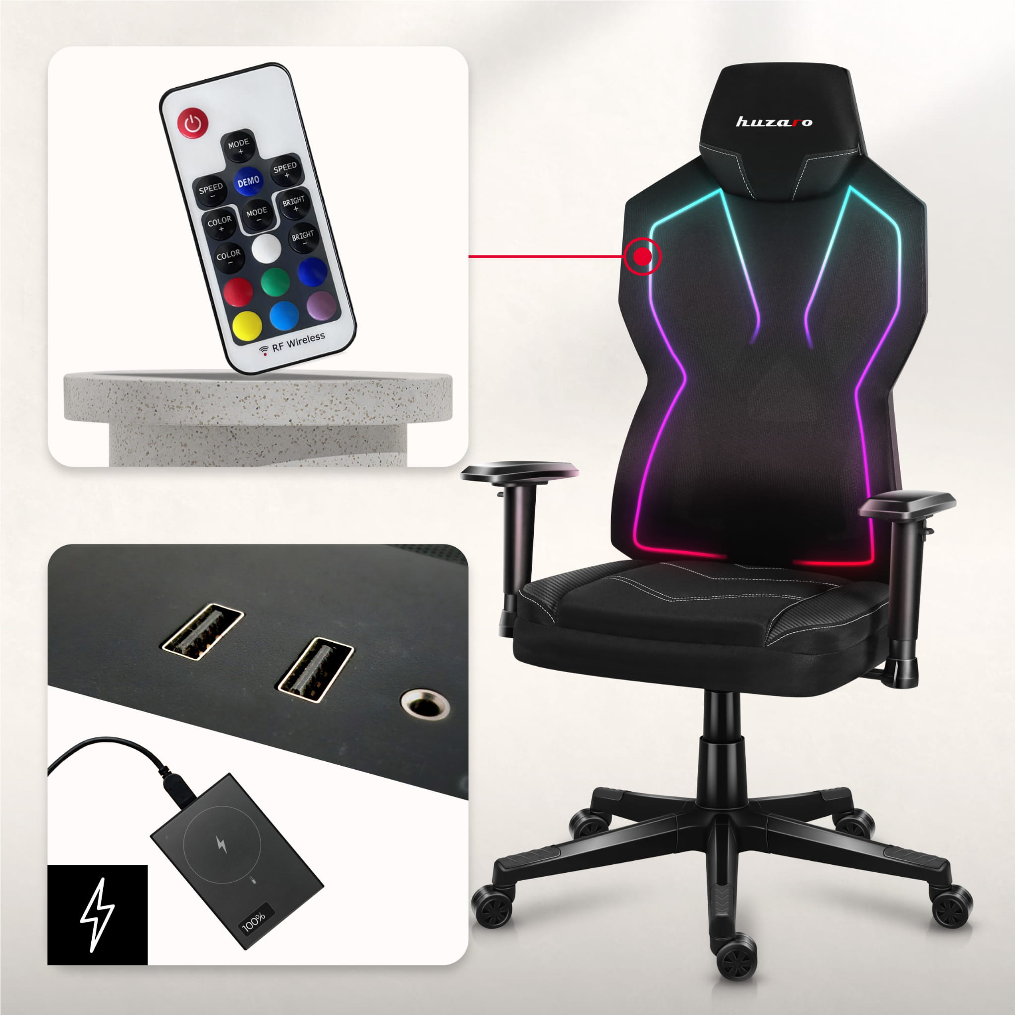 Herní židle Huzaro COMBAT 6.2 Black RGB 