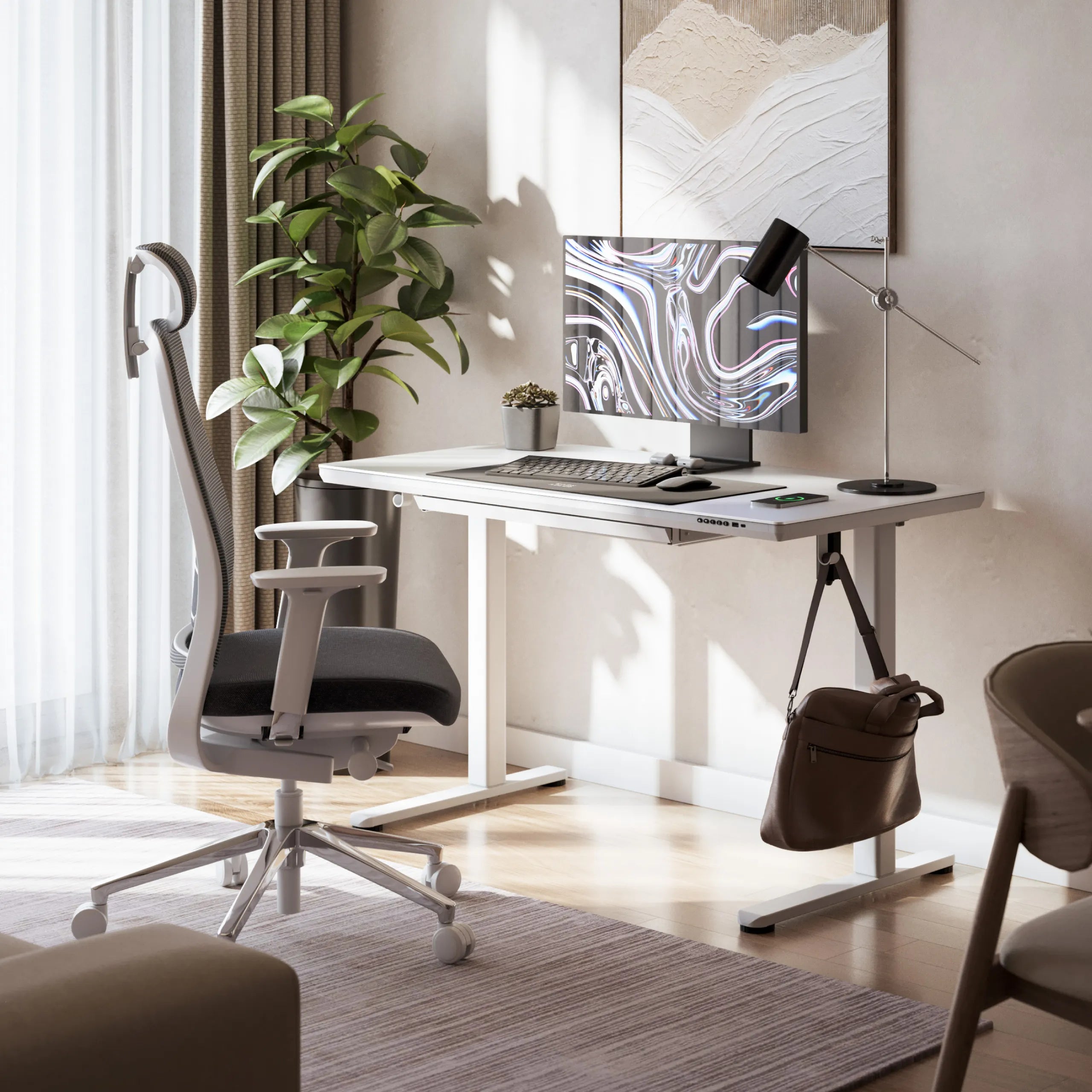 Elektrický stůl Mark Adler Leader 8.5 bílý se skleněnou deskou 