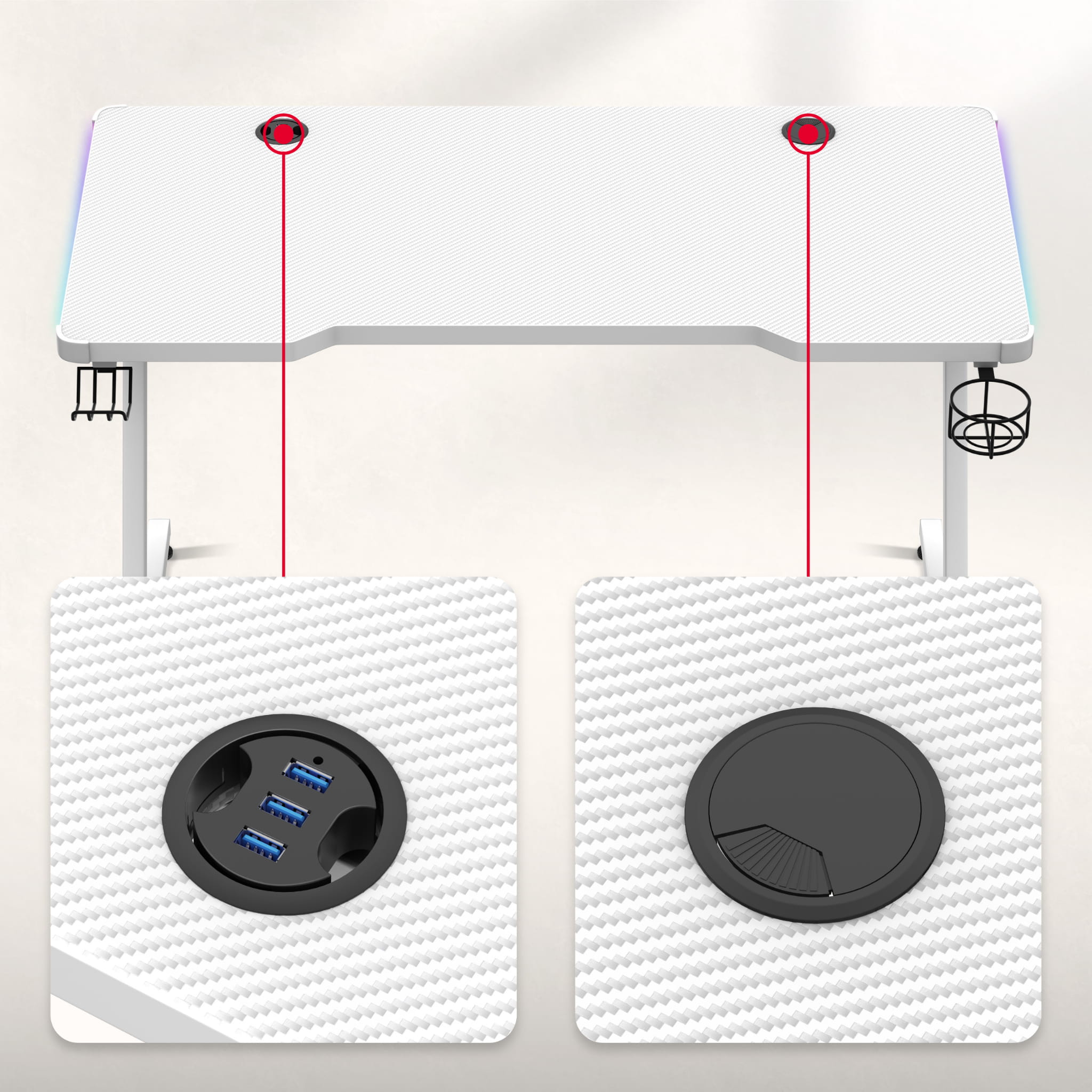 Herní stůl Huzaro Hero 2.5 RGB WHITE 120 cm 