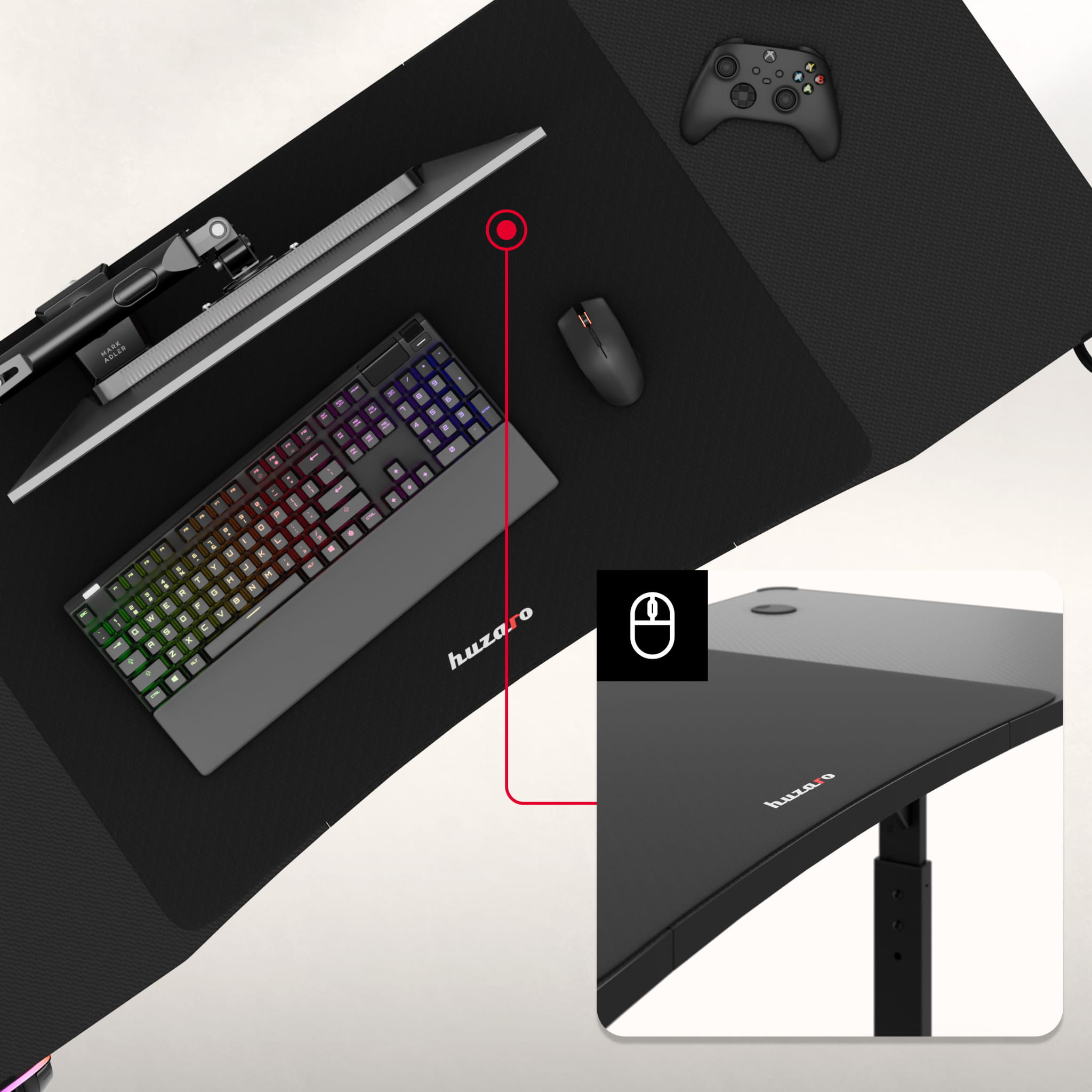 Herní stůl Huzaro Hero 3.6 RGB LED černý 140 cm