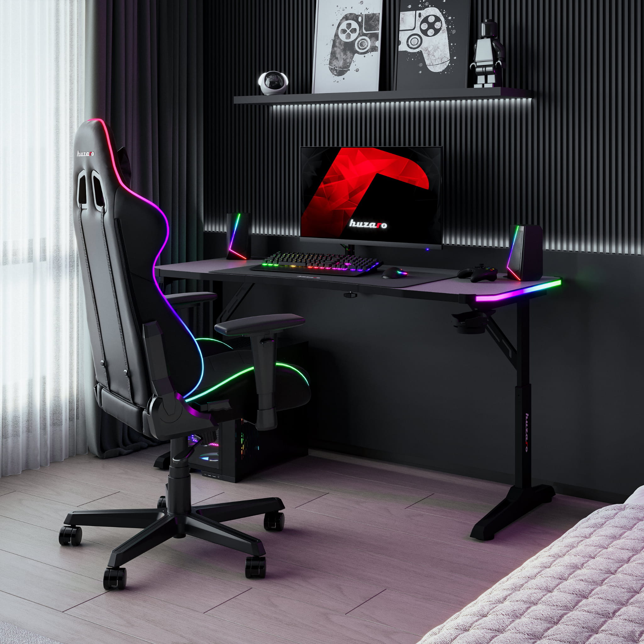 Herní stůl Huzaro Hero 3.6 RGB LED černý 140 cm