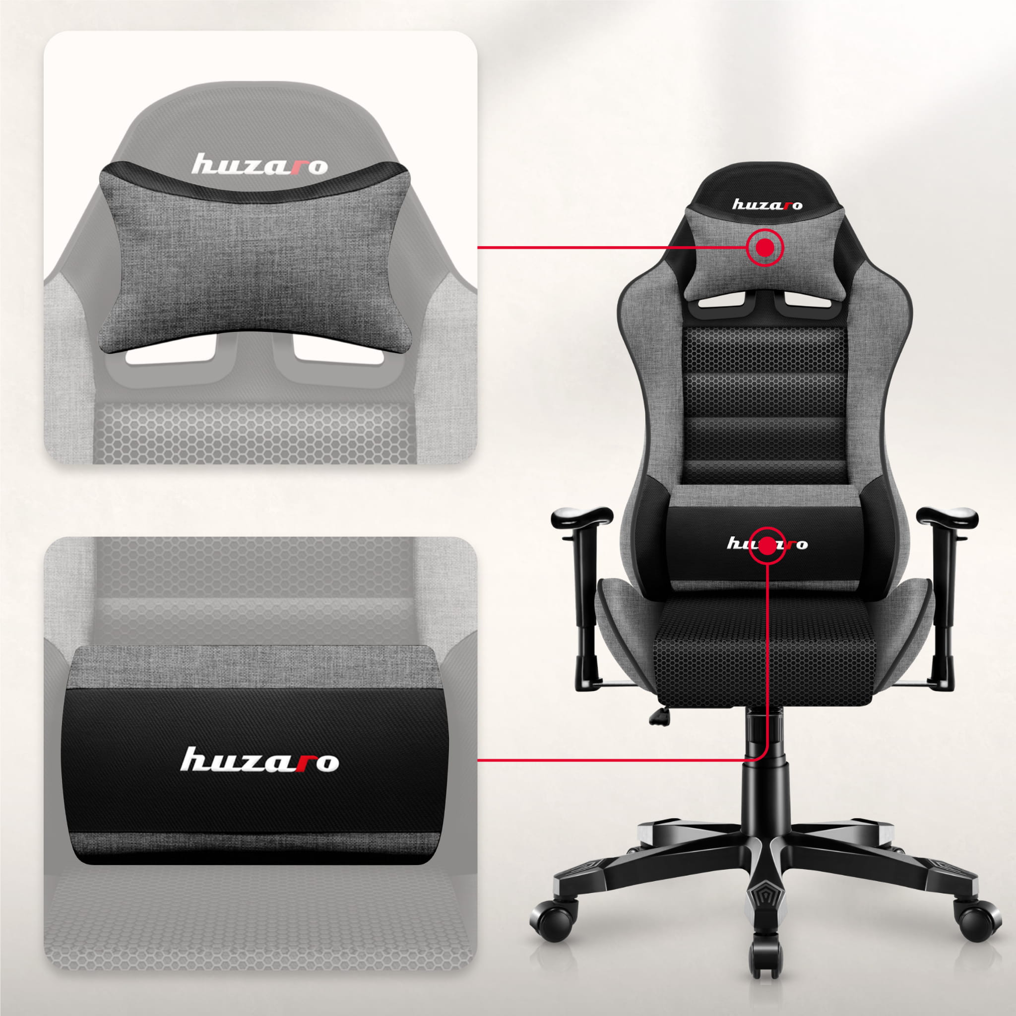 Herní židle HUZARO RANGER 6.0 šedá síťovina pro děti 