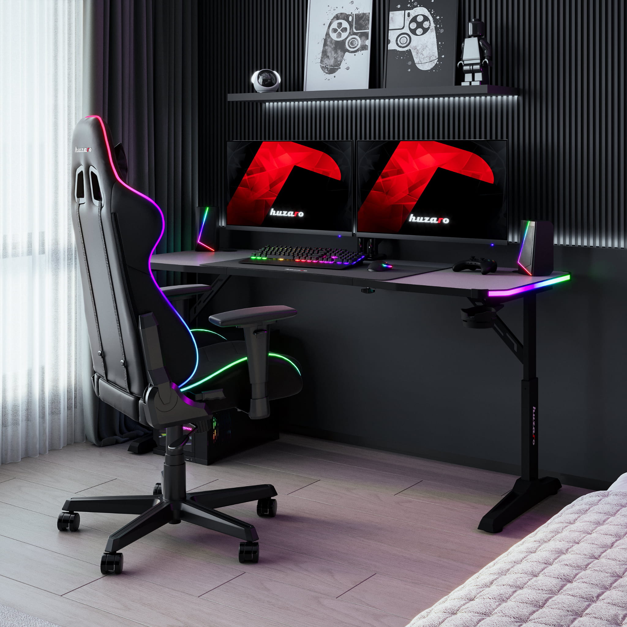 Herní stůl LED Huzaro Hero 4.6 RGB černý 160 cm