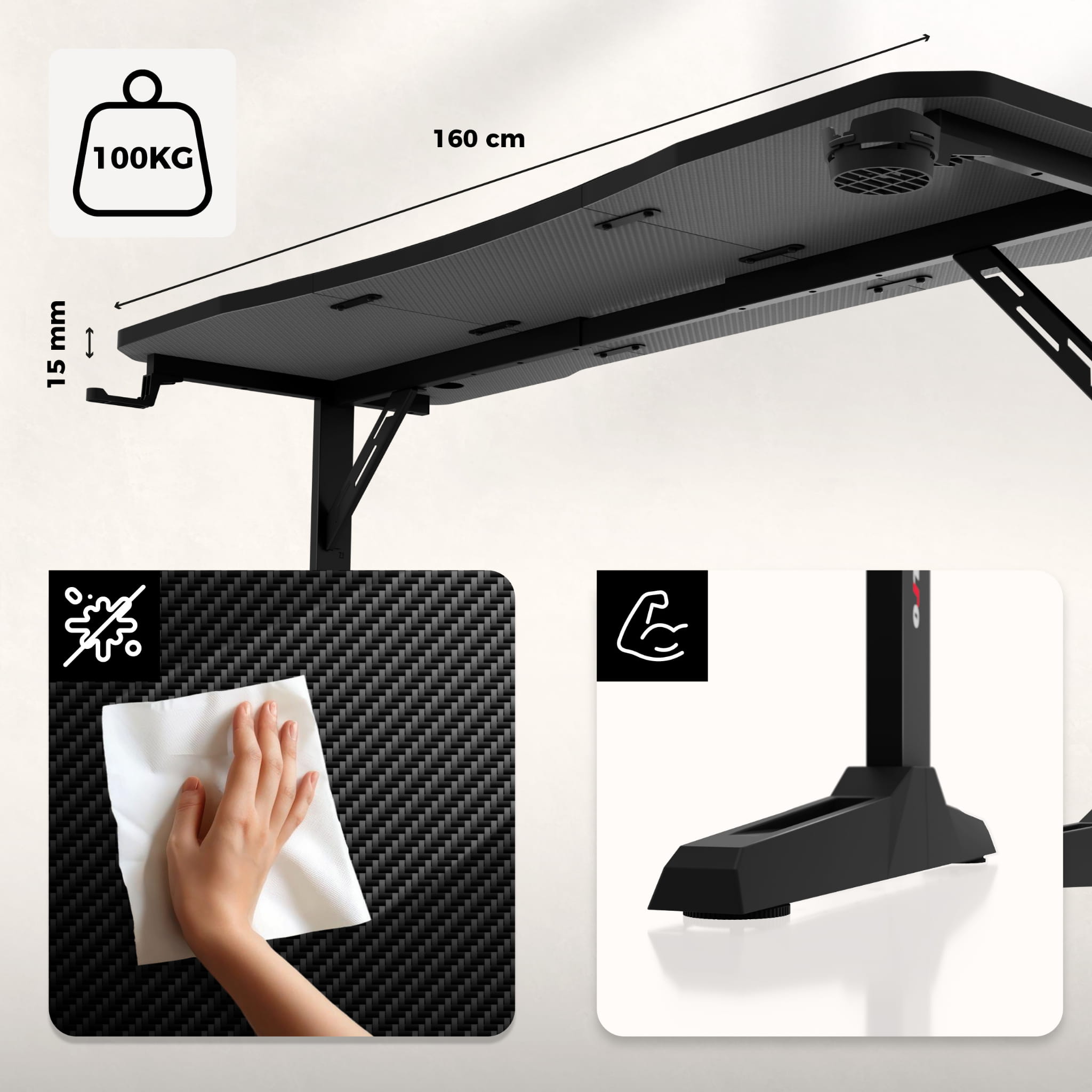 Herní stůl Huzaro Hero 4.6 Black 160 cm