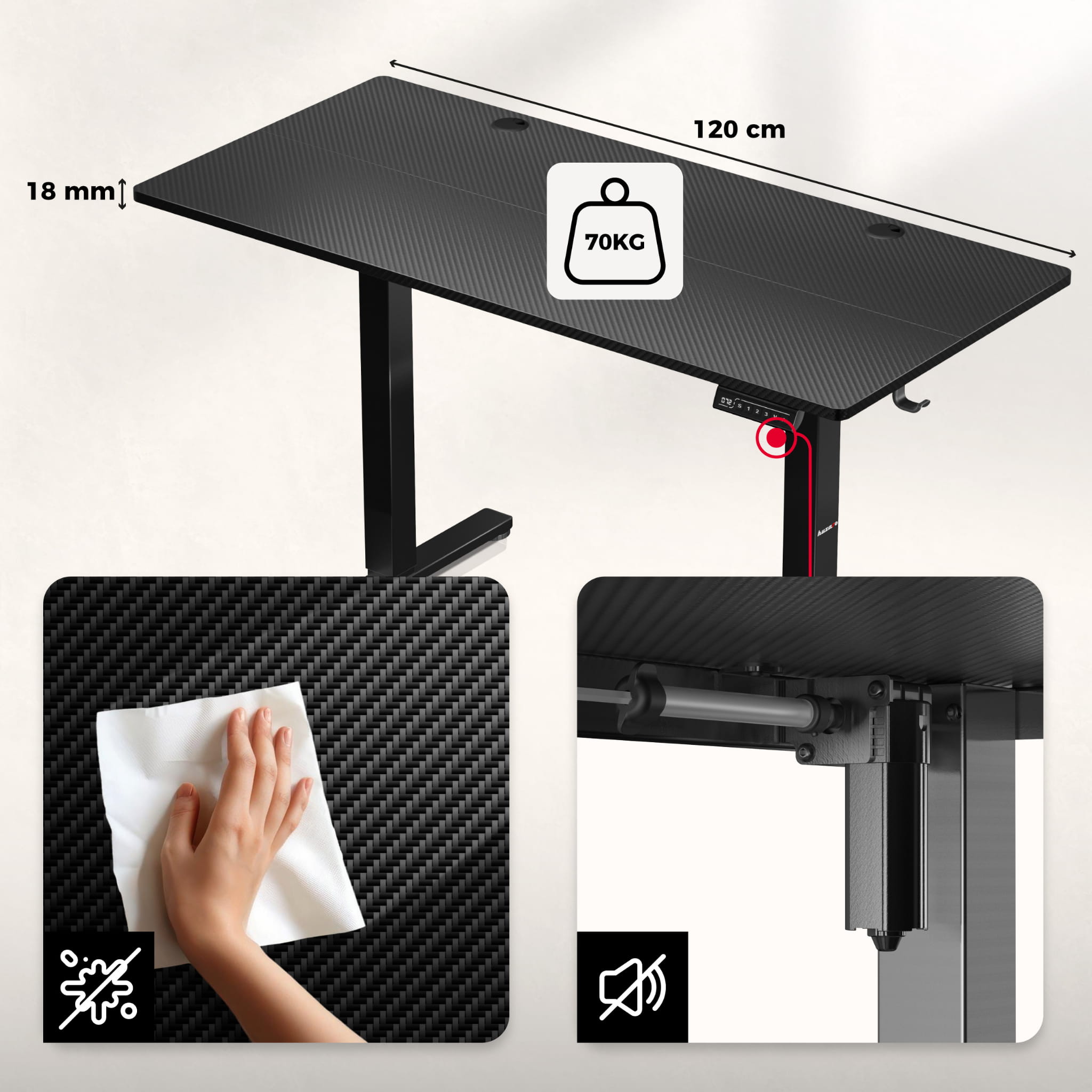 Huzaro Hero 8.2 Černý elektrický stůl 120 cm 