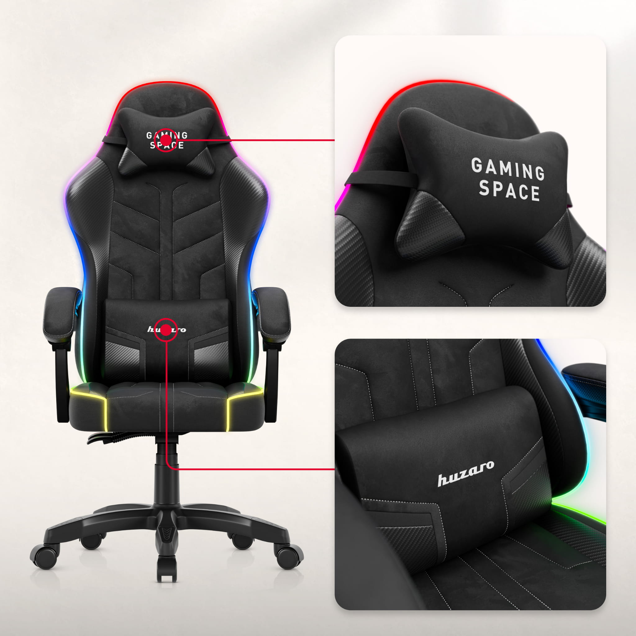 Herní židle Huzaro Force 2.7 RGB Black samet 