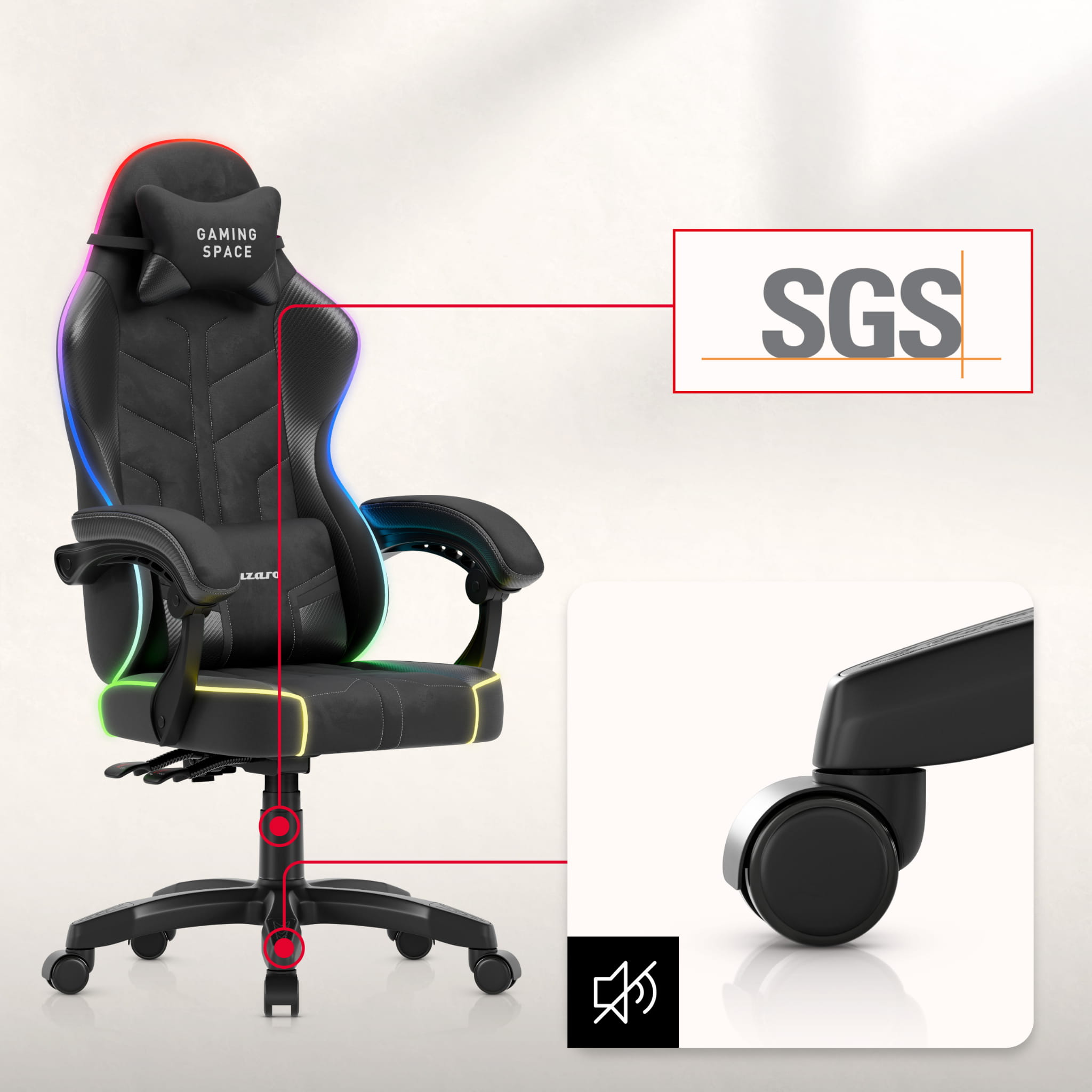 Herní židle Huzaro Force 2.7 RGB Black samet 