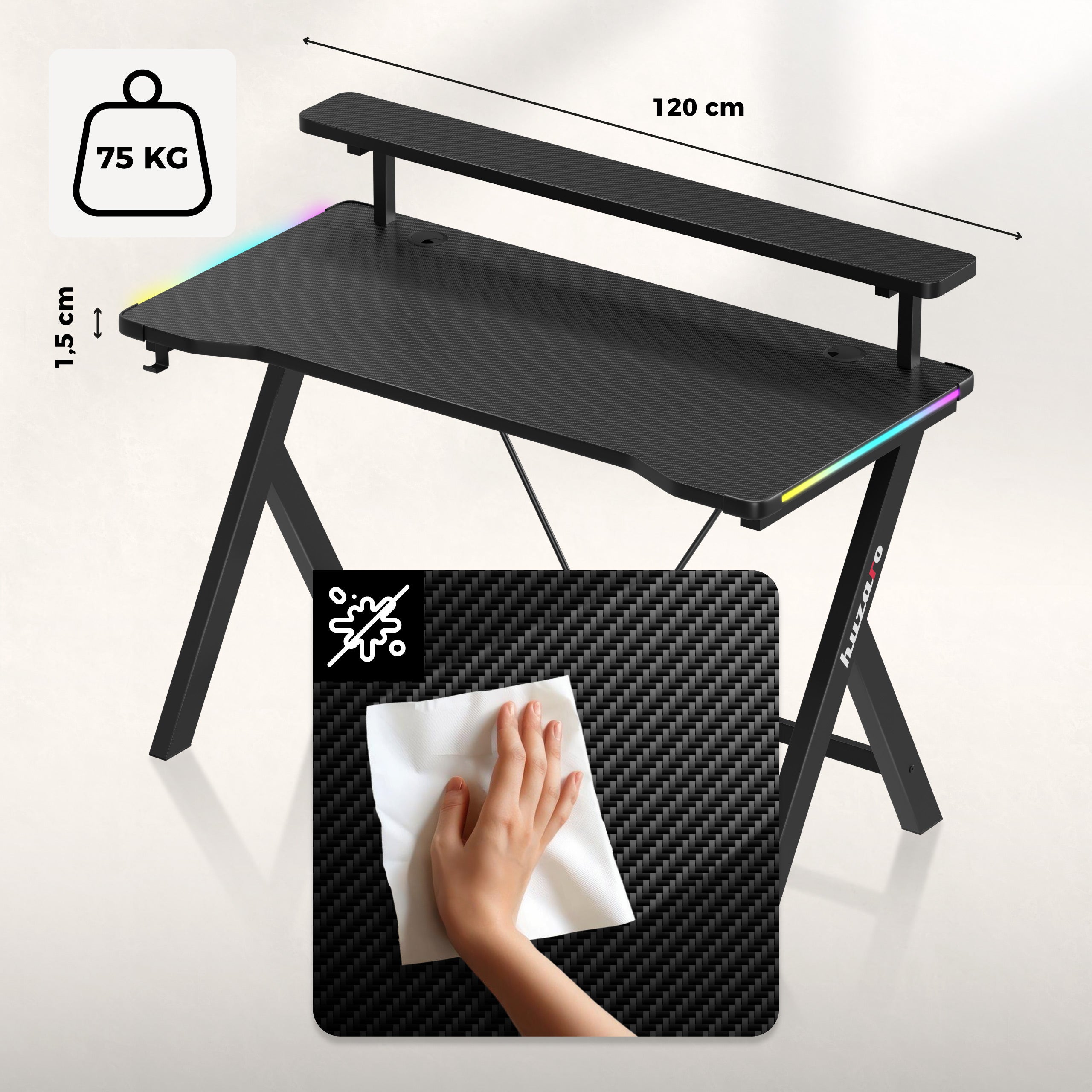 Herní stůl LED Huzaro Hero 1.9 RGB 120 cm
