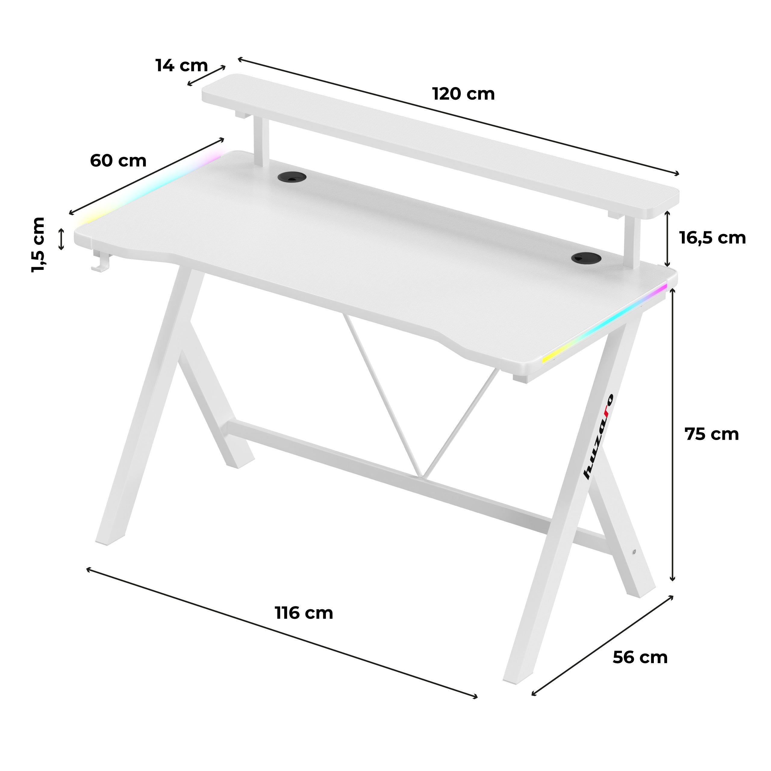 Herní stůl LED Huzaro Hero 1.9 RGB White 120 cm