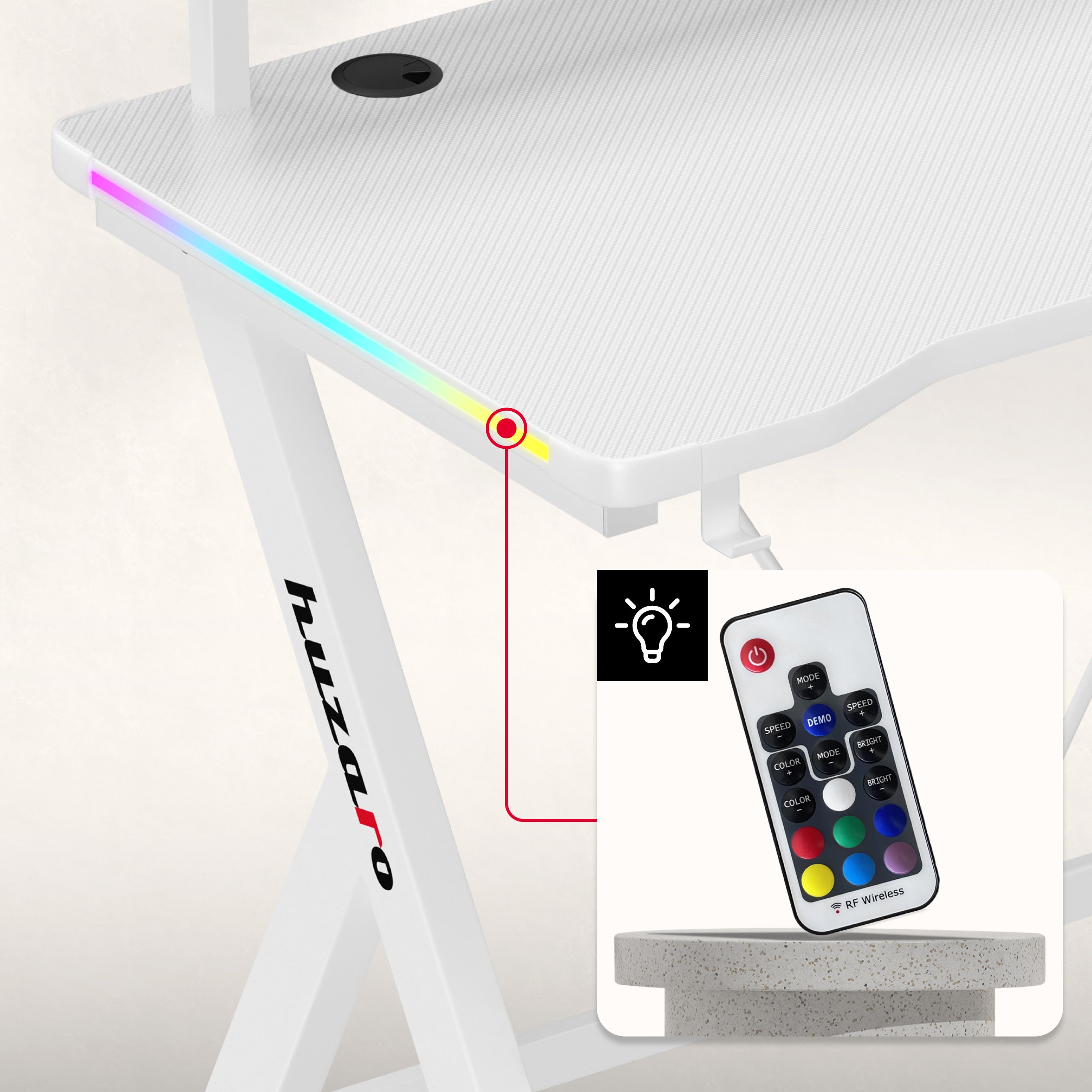 Herní stůl LED Huzaro Hero 1.9 RGB White 120 cm