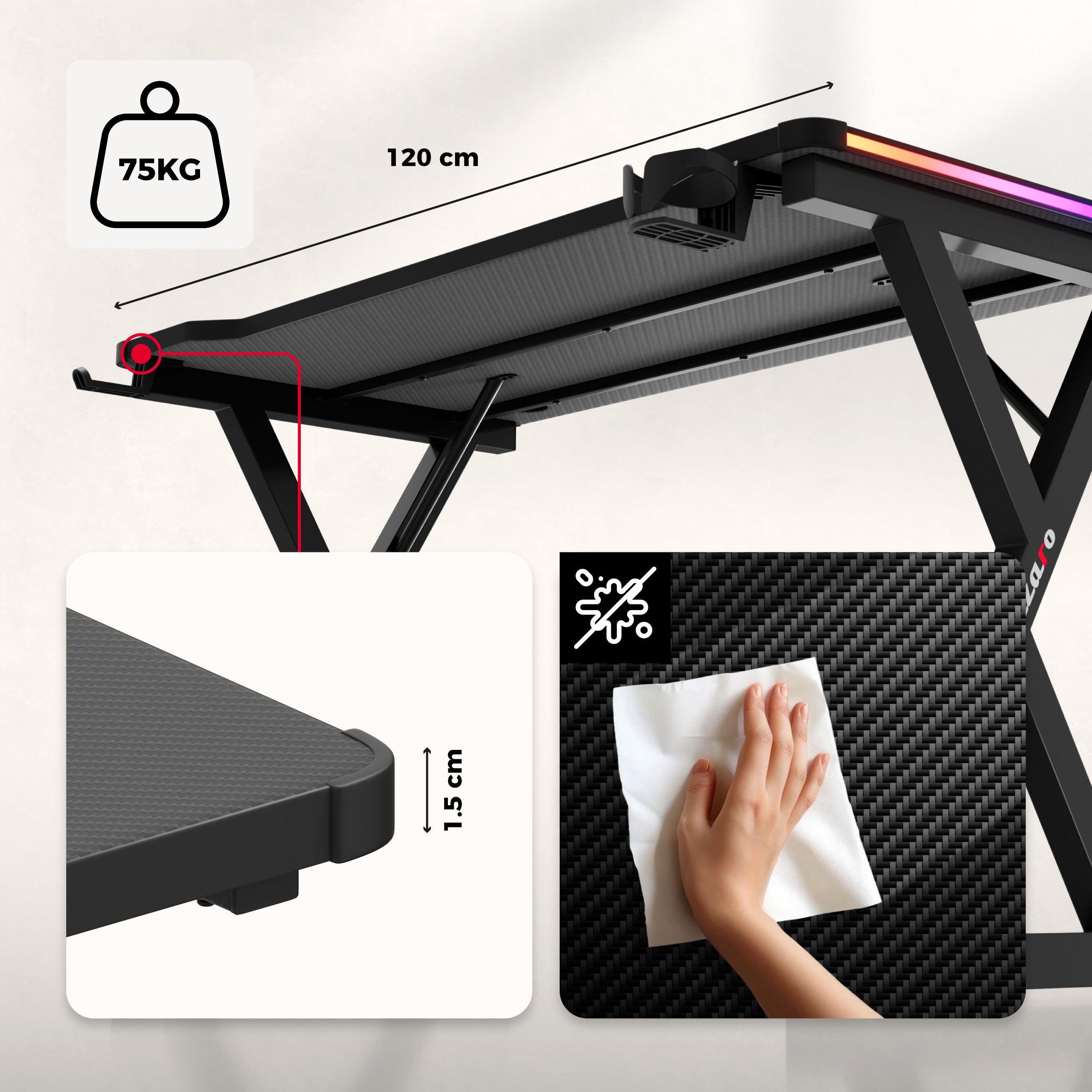 Herní stůl LED Huzaro Hero 2.3 RGB 120 cm