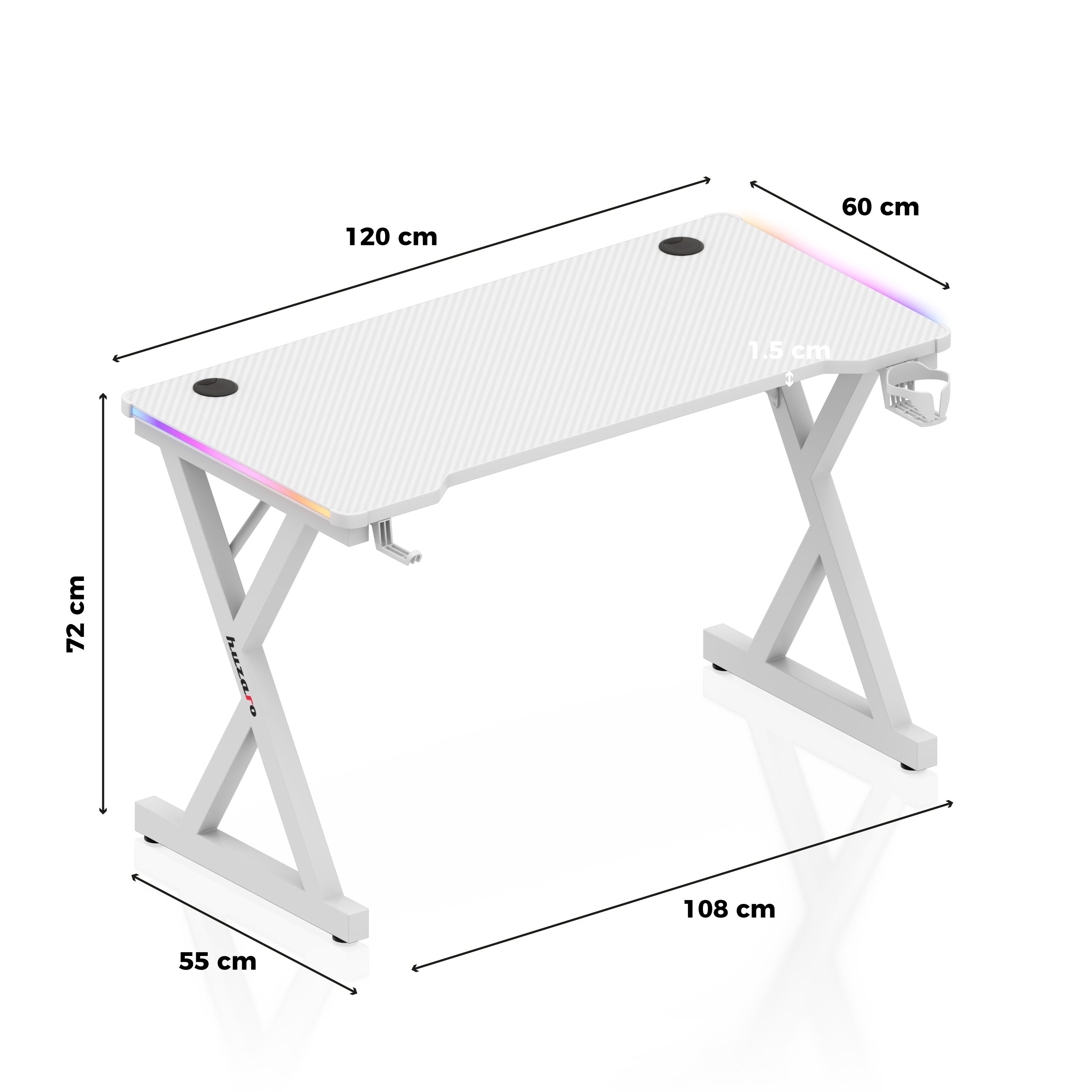 Herní stůl LED Huzaro Hero 2.3 RGB White 120 cm