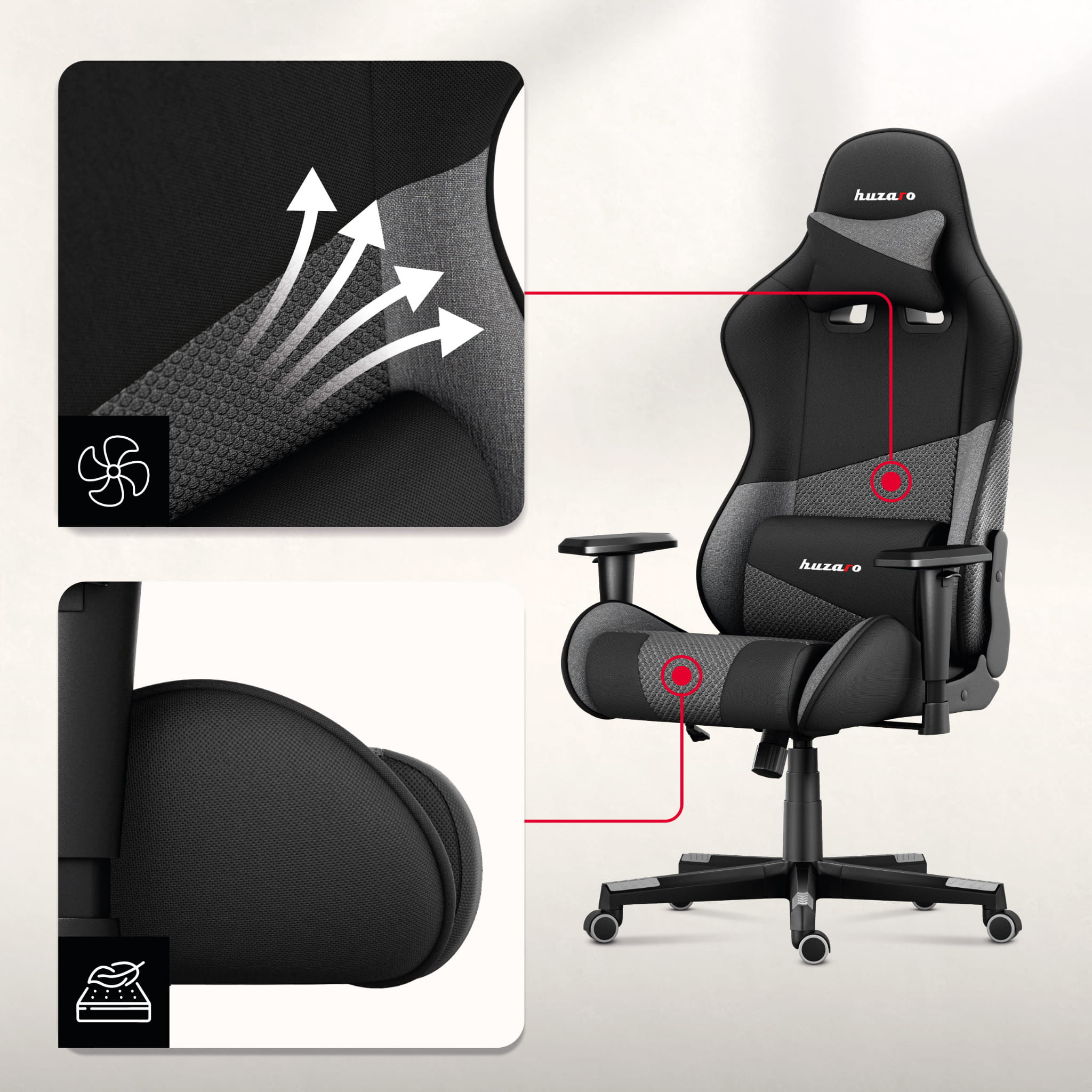 Herní židle HUZARO FORCE 6.2 šedá síťovina 