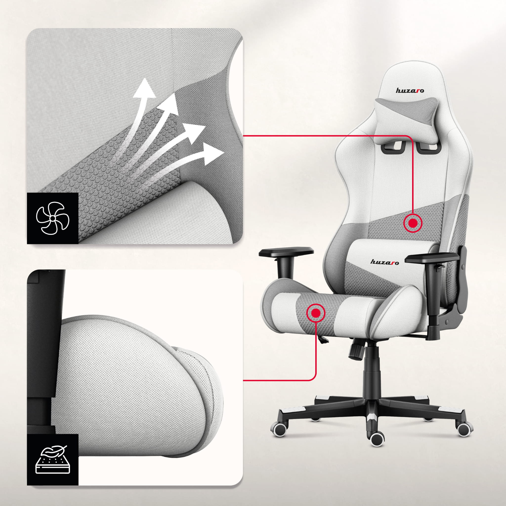 Herní židle HUZARO FORCE 6.2 White Mesh 