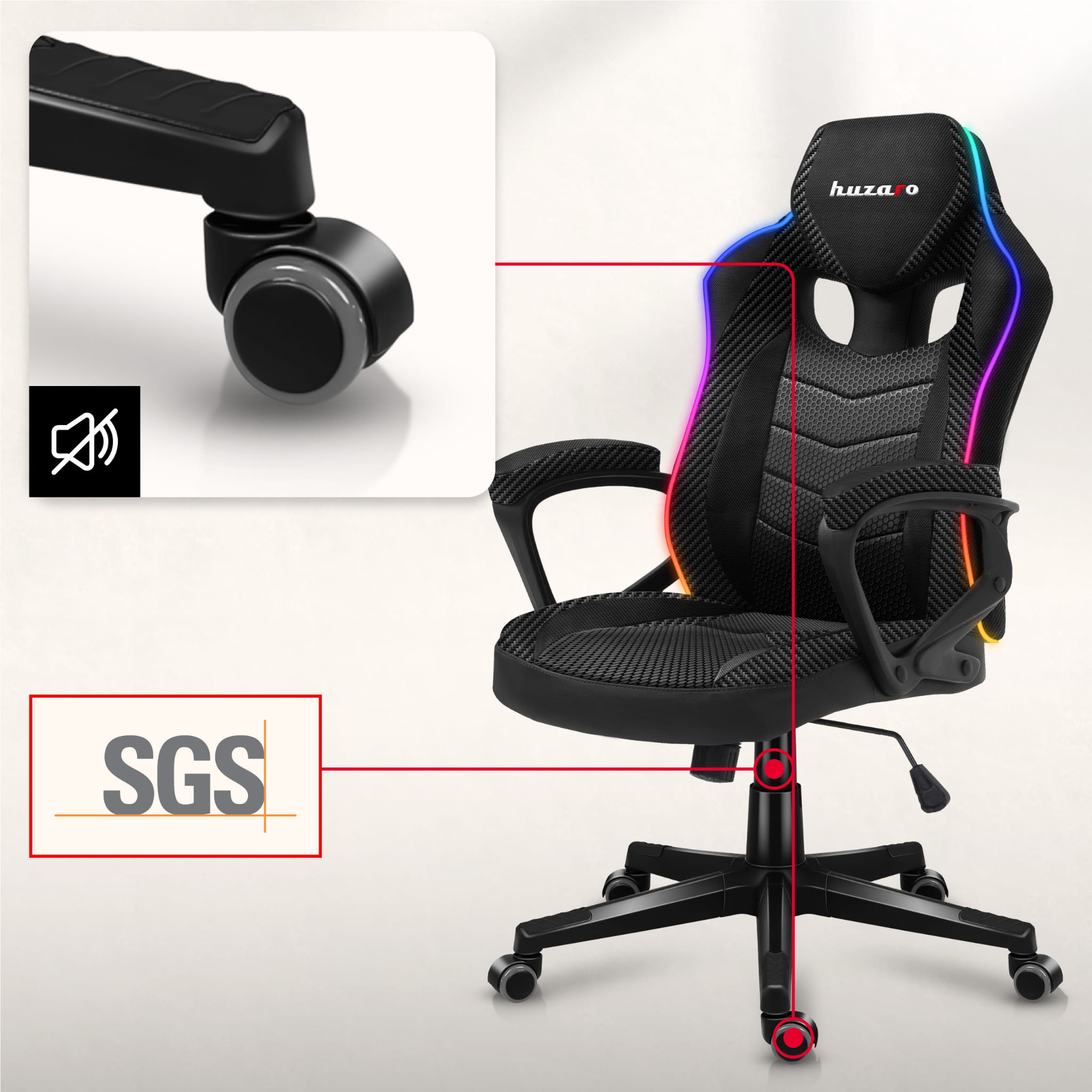 Herní židle Huzaro Force 2.5 RGB s karbonovou síťovinou 