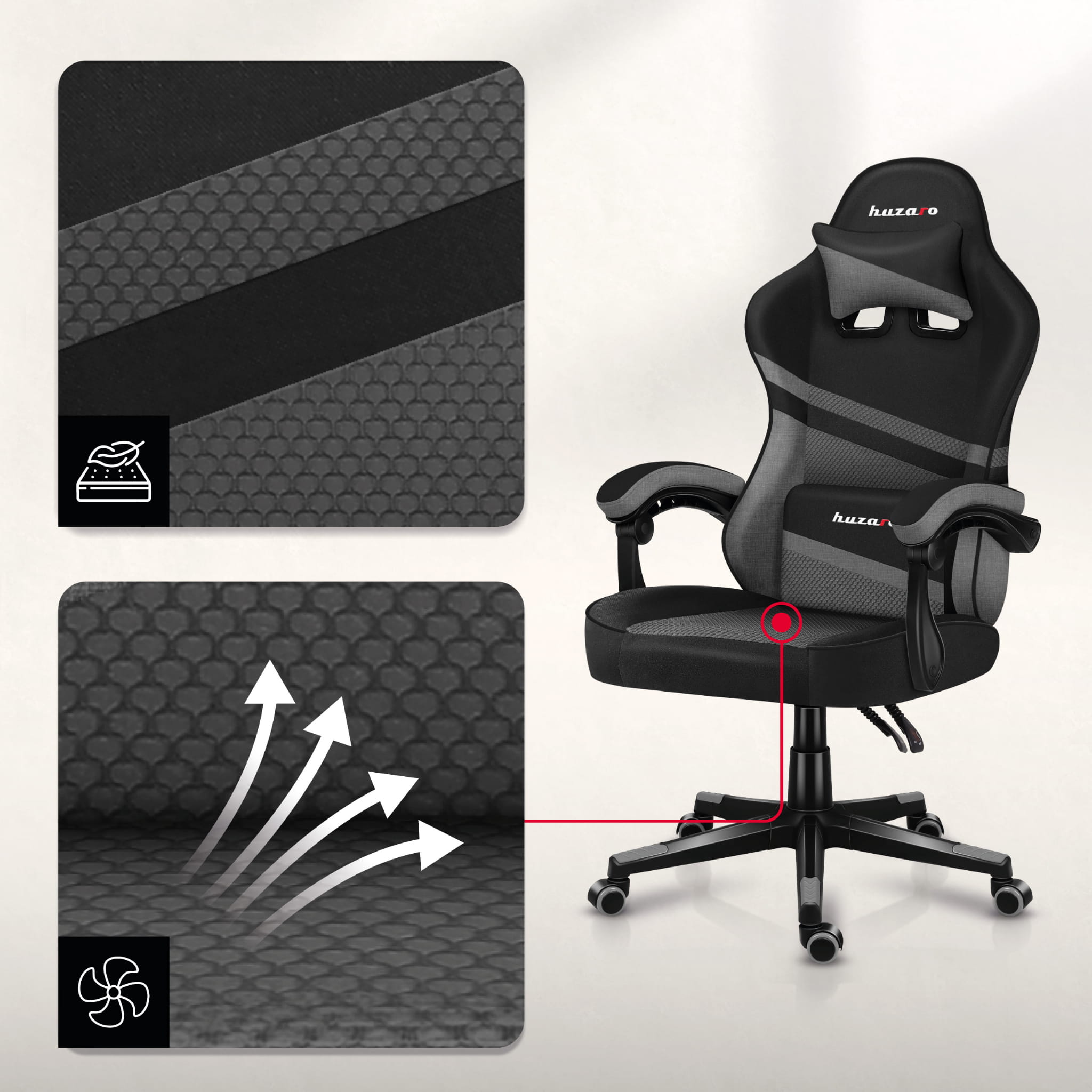 Herní židle HUZARO FORCE 4.4 šedá síťovina 