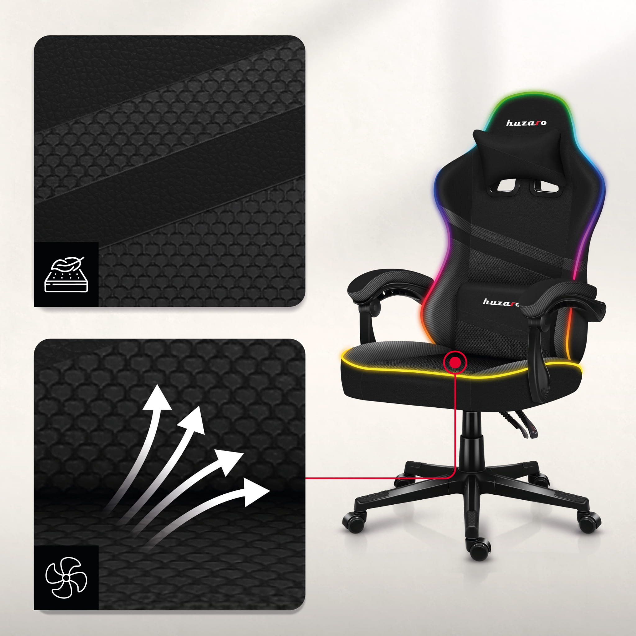 Herní židle Huzaro FORCE 4.4 RGB s černým síťovaným podsvícením 