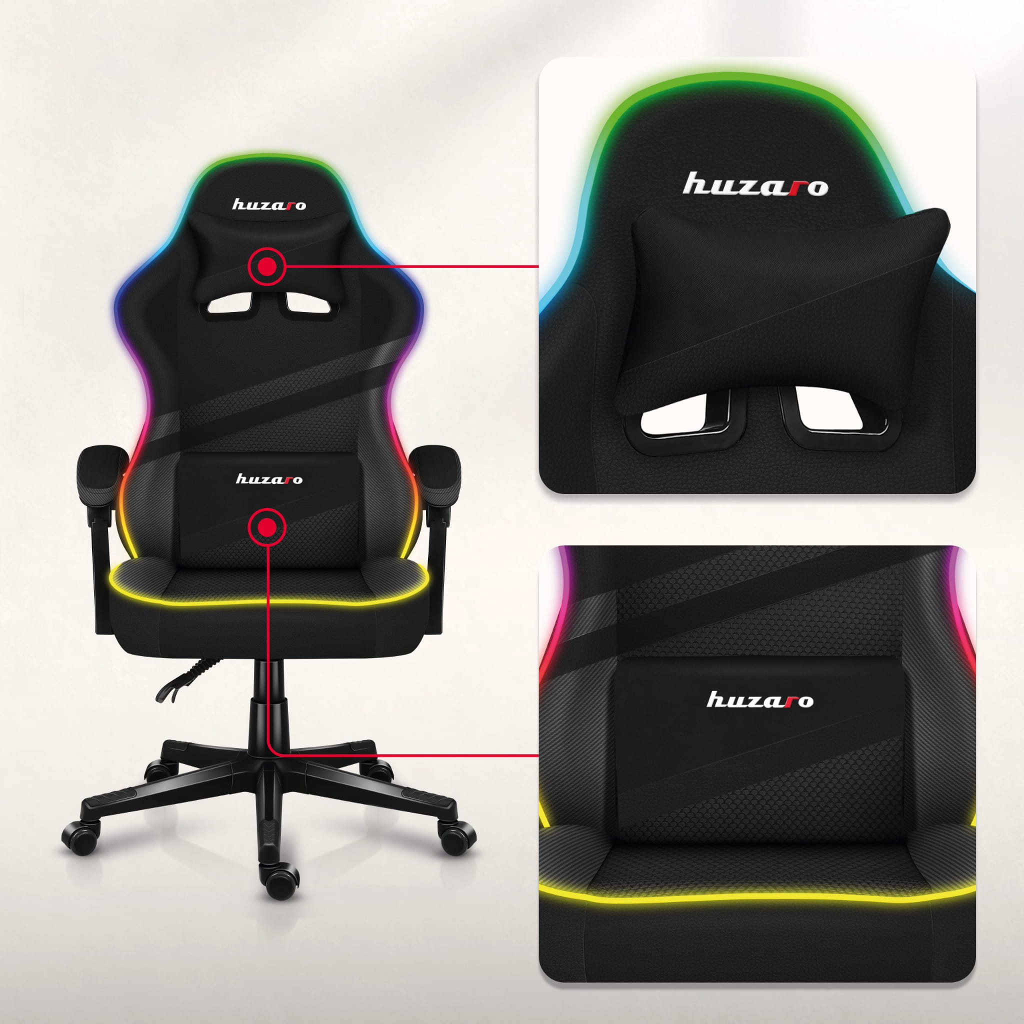 Herní židle Huzaro FORCE 4.4 RGB s černým síťovaným podsvícením 