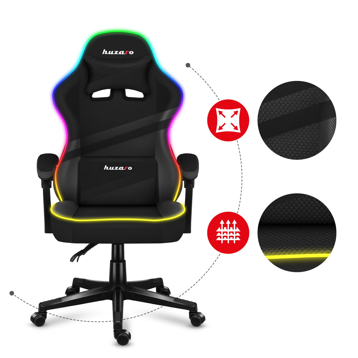 Herní židle Huzaro FORCE 4.4 RGB s černým síťovaným podsvícením 