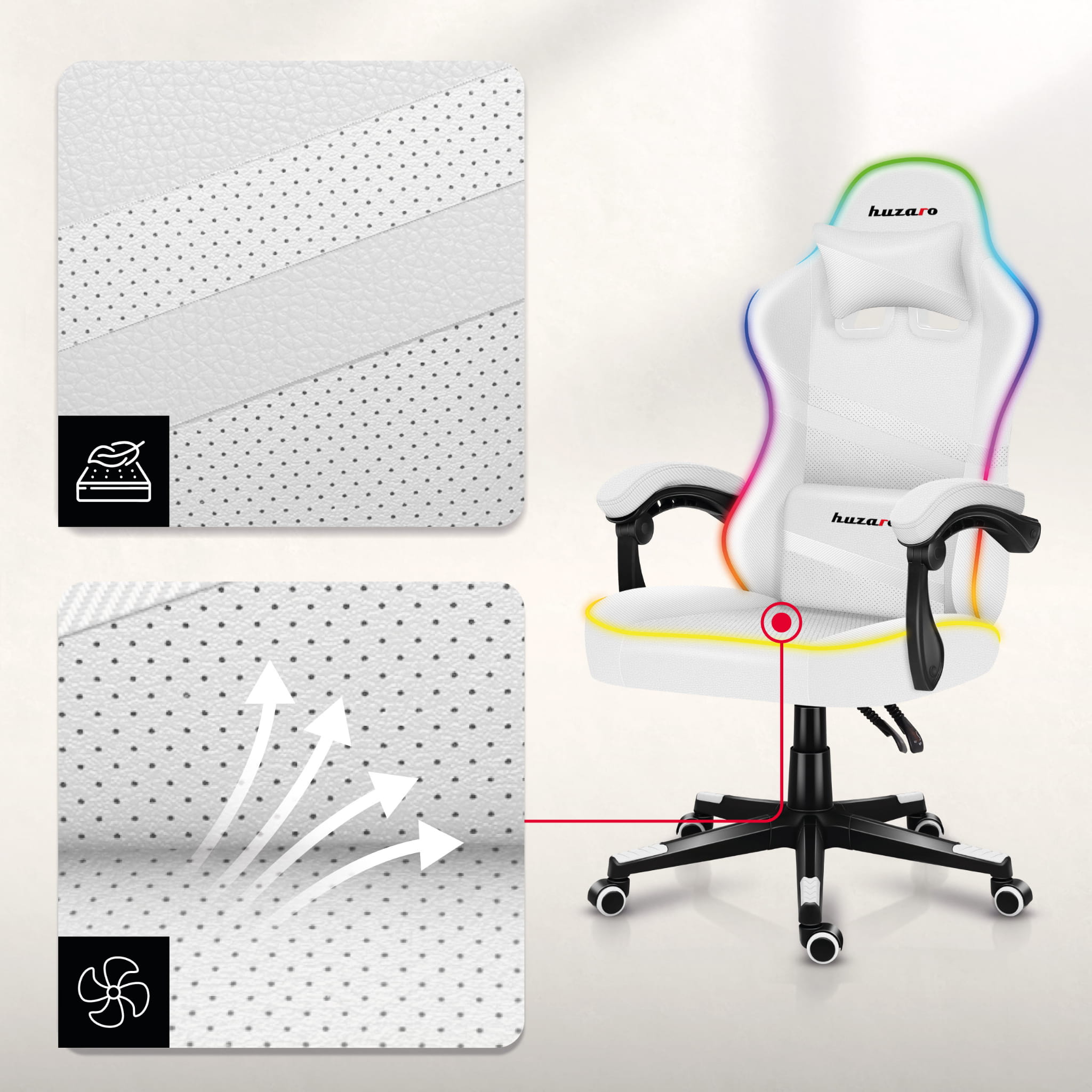 Herní židle HUZARO FORCE 4.4 RGB bílá 