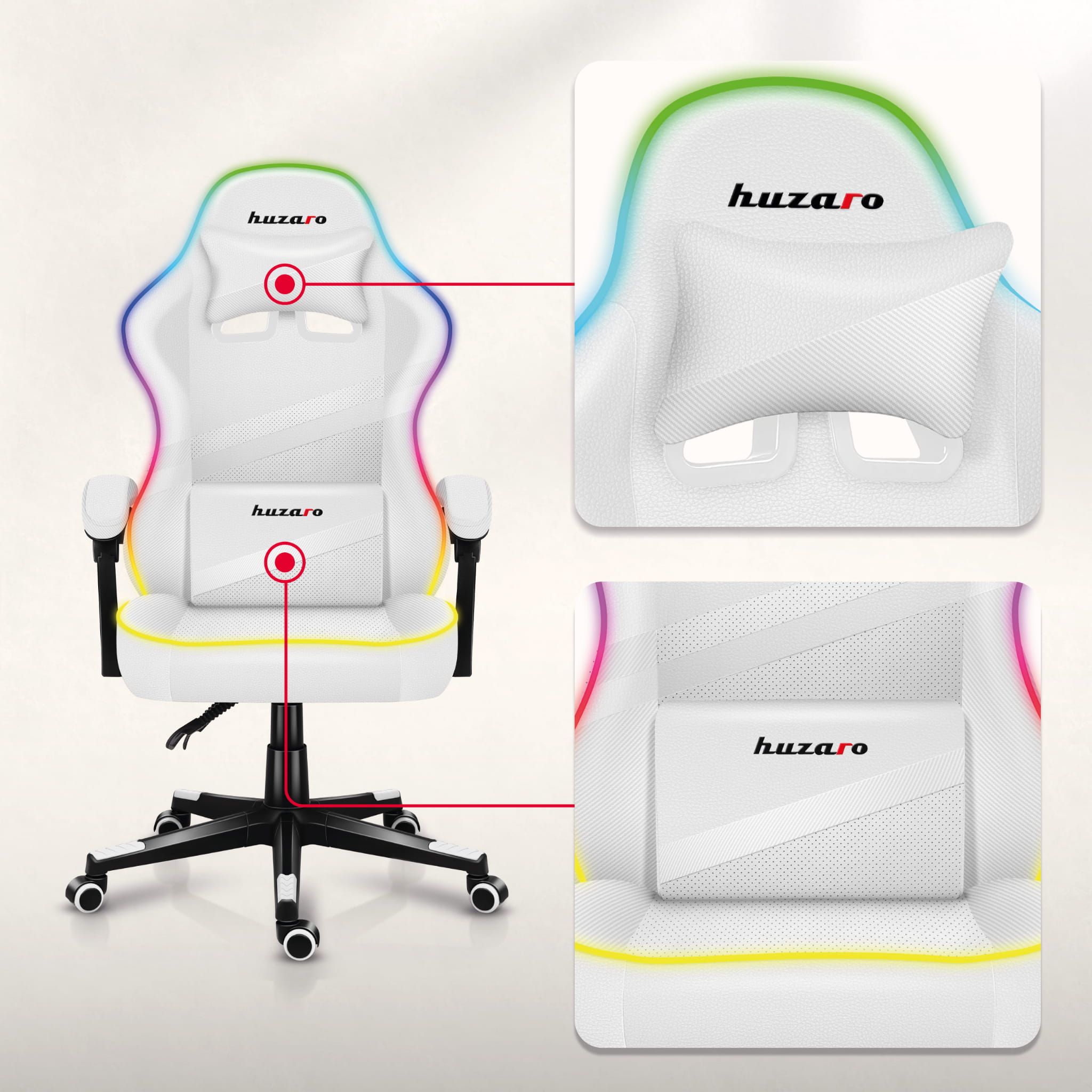 Herní židle HUZARO FORCE 4.4 RGB bílá 