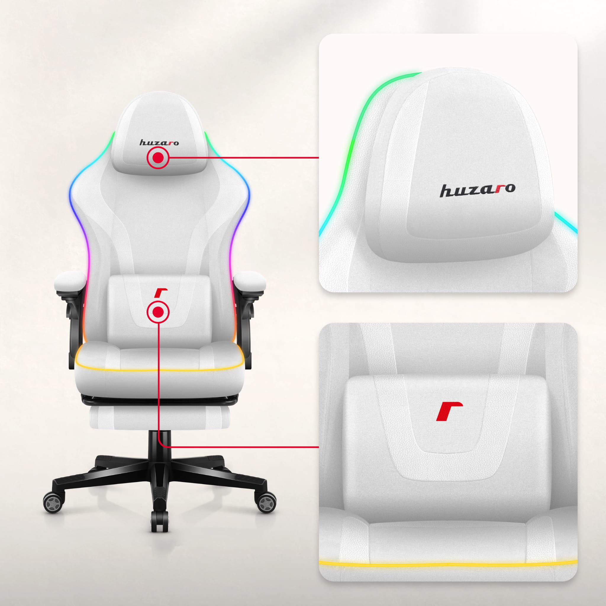 Chytrá herní židle Huzaro Force 4.6 s bílým RGB podsvícením