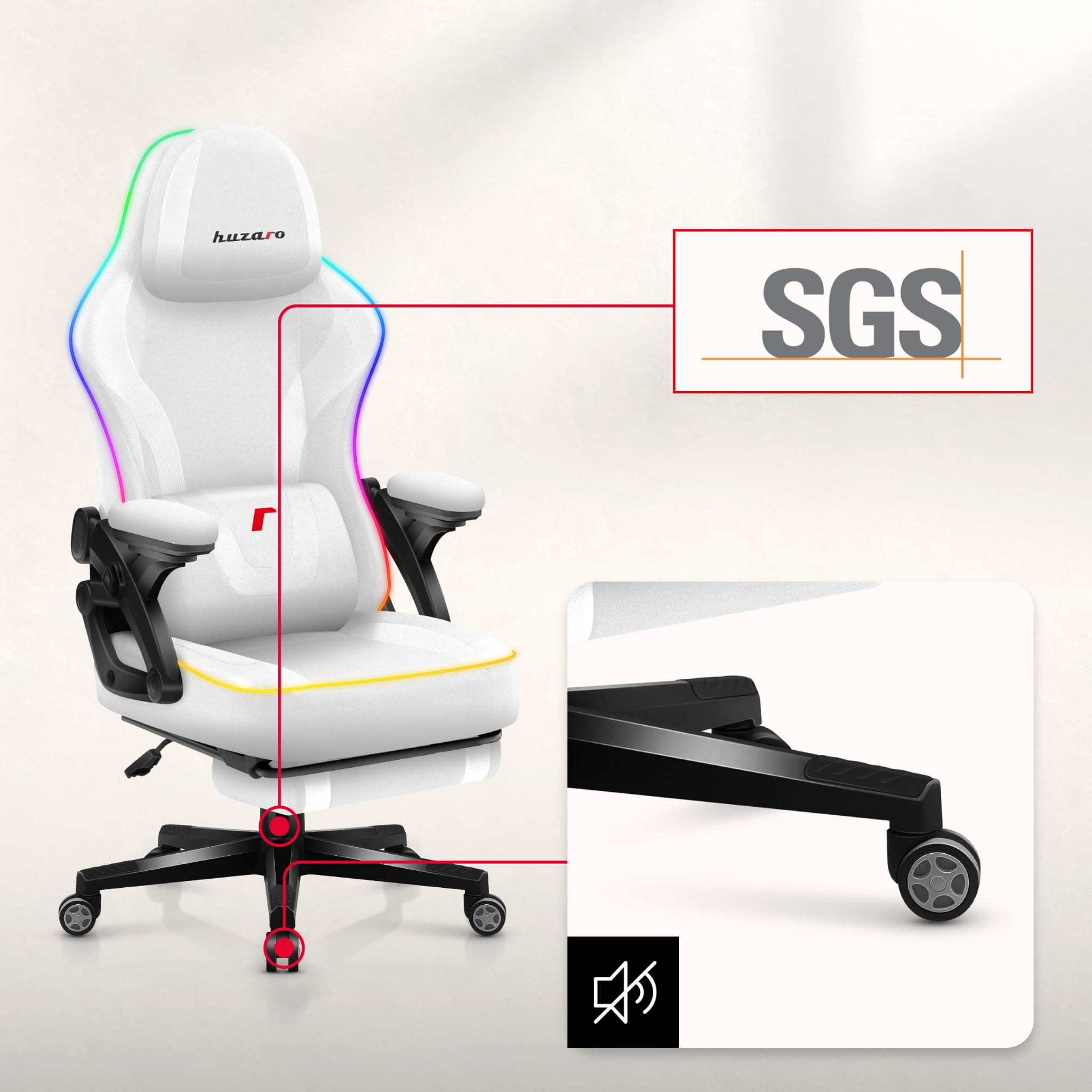 Chytrá herní židle Huzaro Force 4.6 s bílým RGB podsvícením