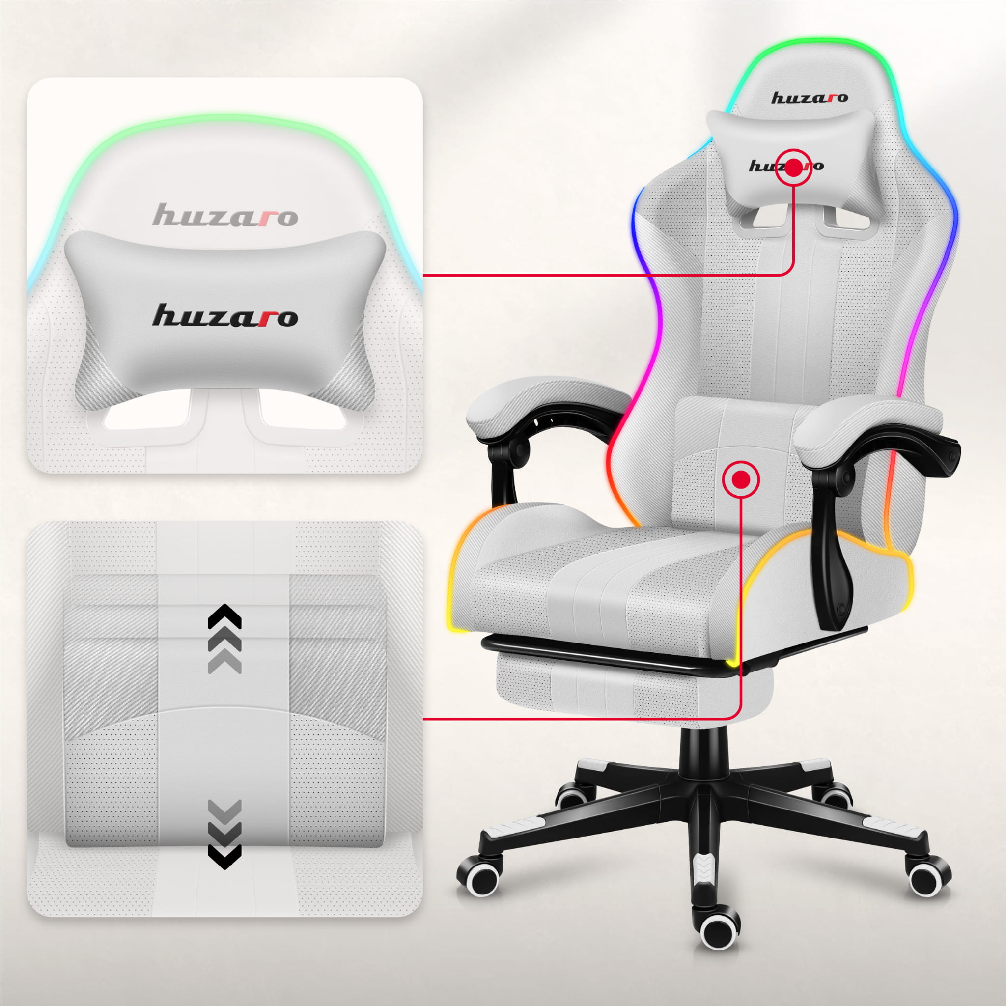 Herní židle HUZARO Force 4.7 White RGB 