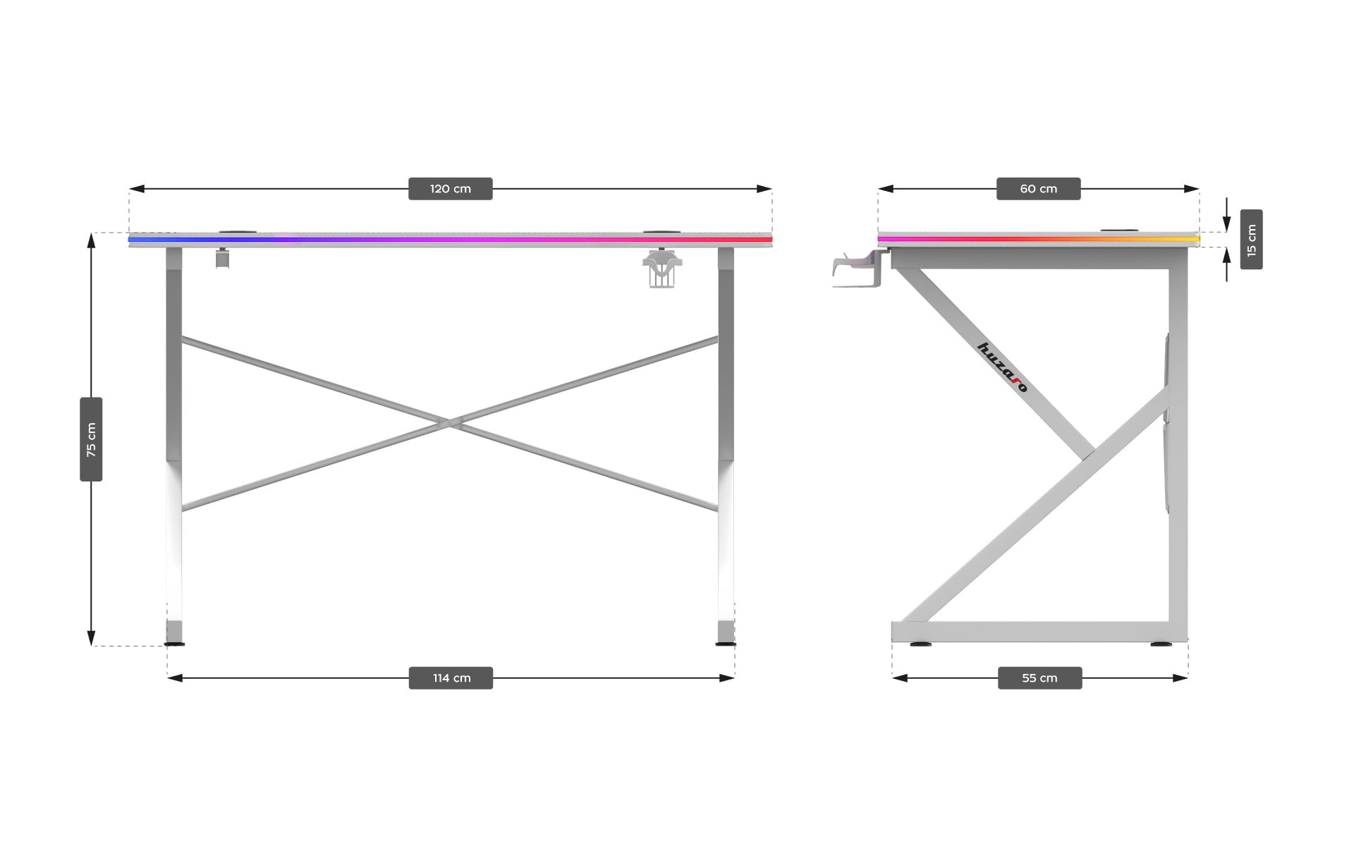 Herní stůl Huzaro Hero 1.7 RGB bílý 120 cm 