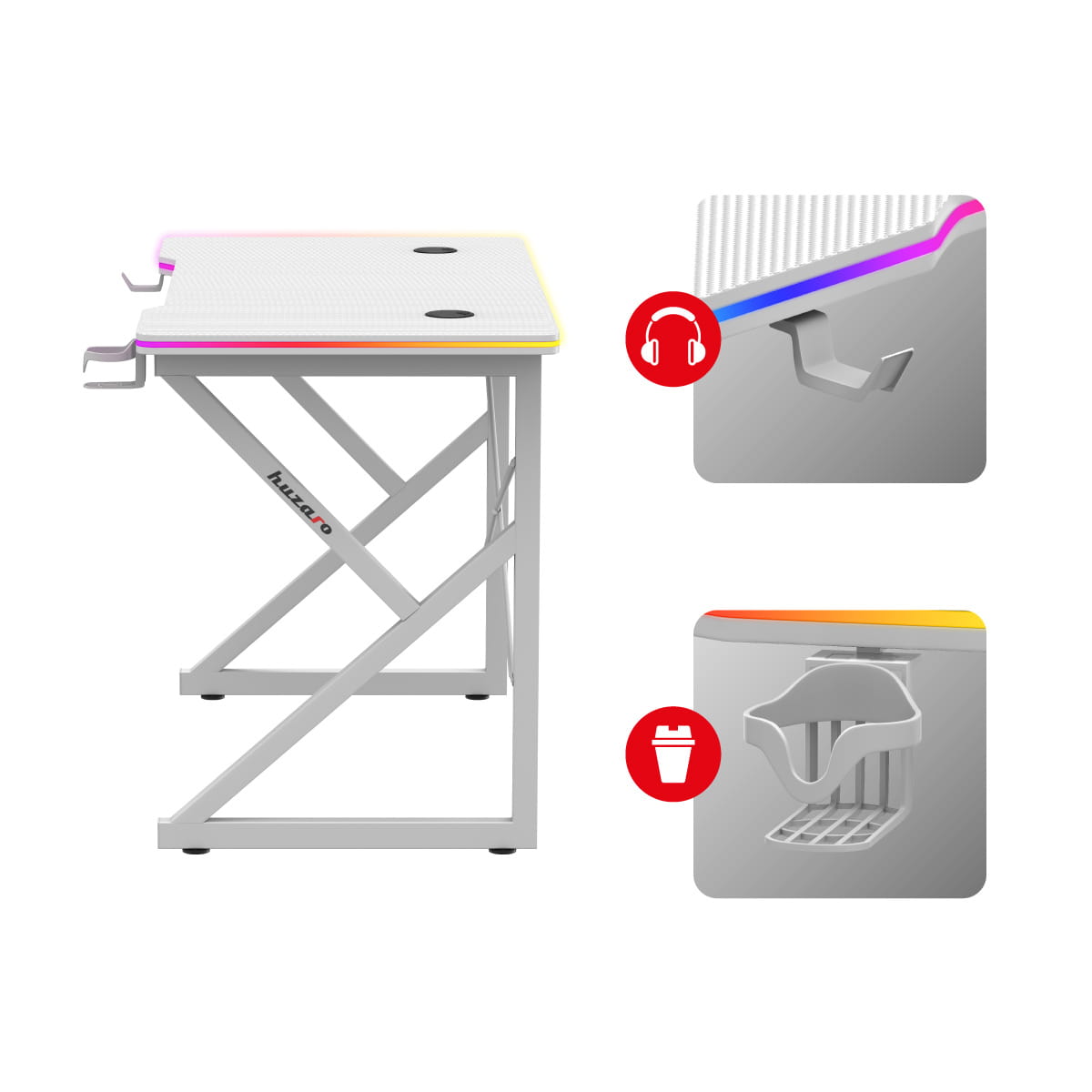 Herní stůl Huzaro Hero 1.7 RGB bílý 120 cm 