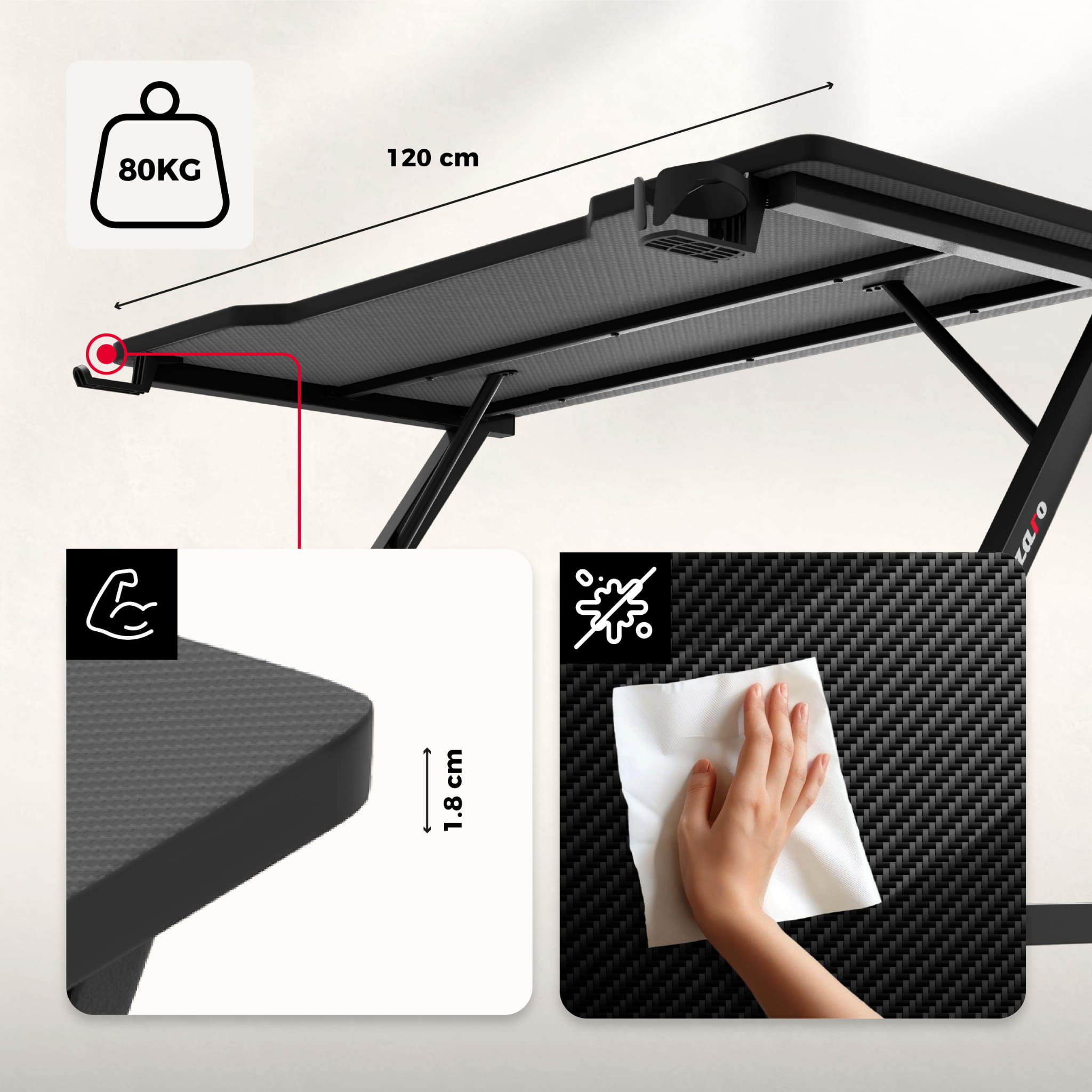 Herní stůl Huzaro Hero 2.5 černý 120 cm 