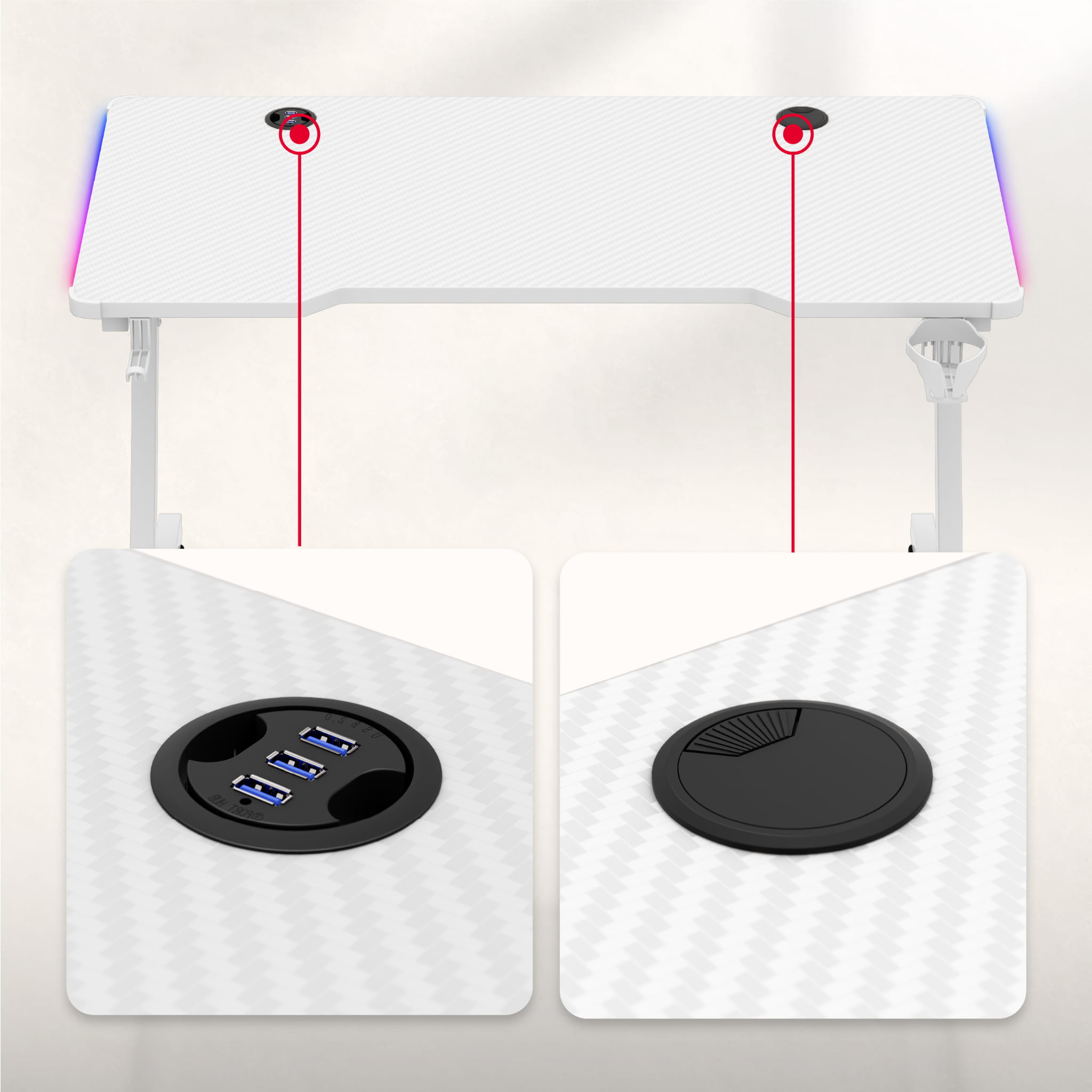 Herní stůl Huzaro Hero 2.5 RGB WHITE 120 cm 