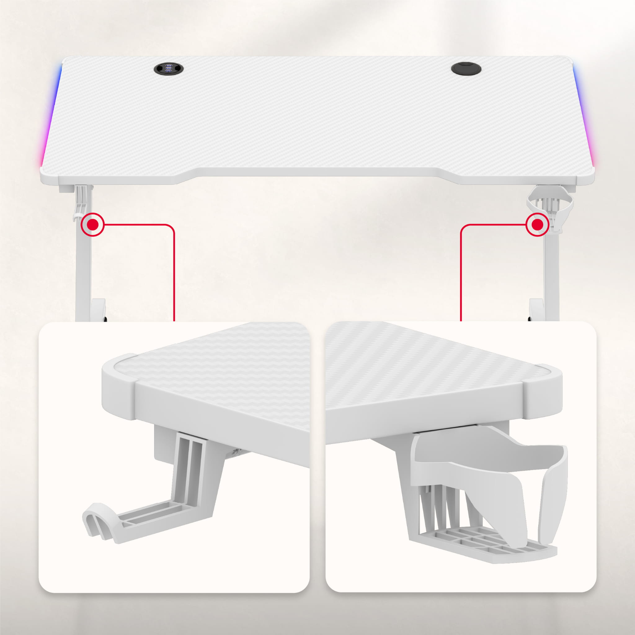 Herní stůl Huzaro Hero 2.5 RGB WHITE 120 cm 