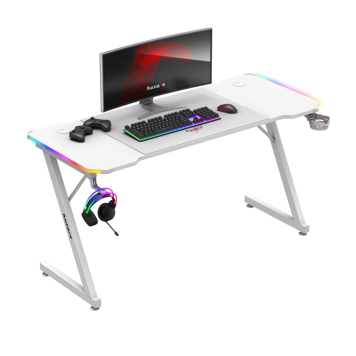 Herní stůl Huzaro Hero 3.3 Bílý RGB 140 cm 